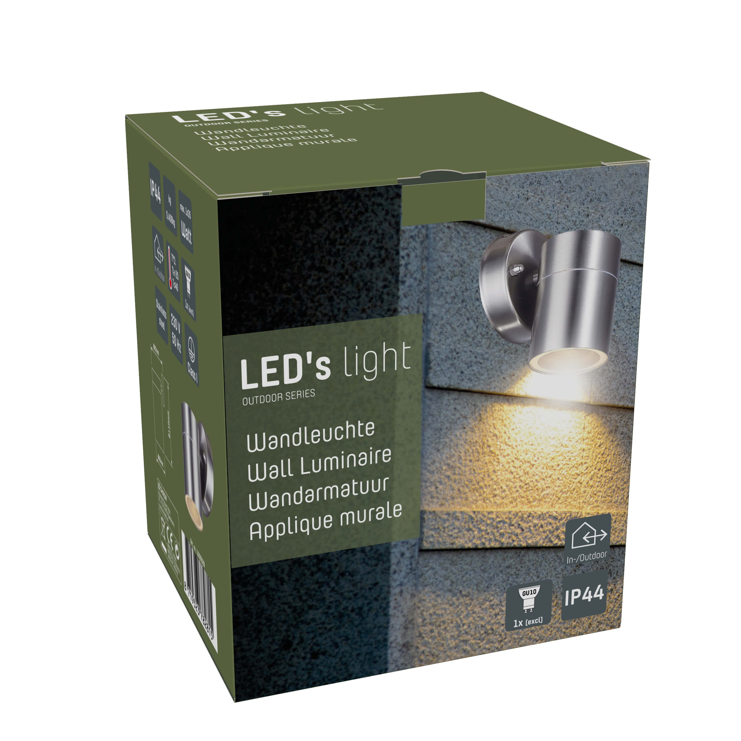 RVS LED Muurlamp Buiten - Spot met GU10 fitting - Model Monza - IP44 - Zilver Spotjes LED.nl