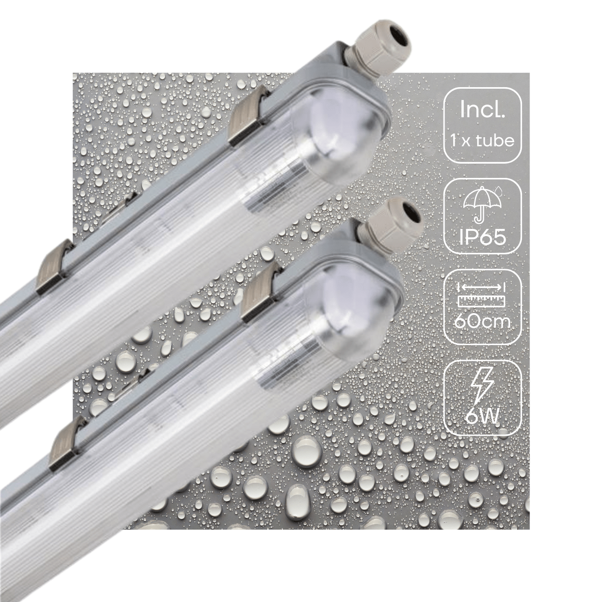 2 PACK -LED's Light Complete LED TL lamp met LED buis 60 cm - Binnen en buiten - 1100 lm - 1x6W - 185lm/w - Energielabel B LED.nl