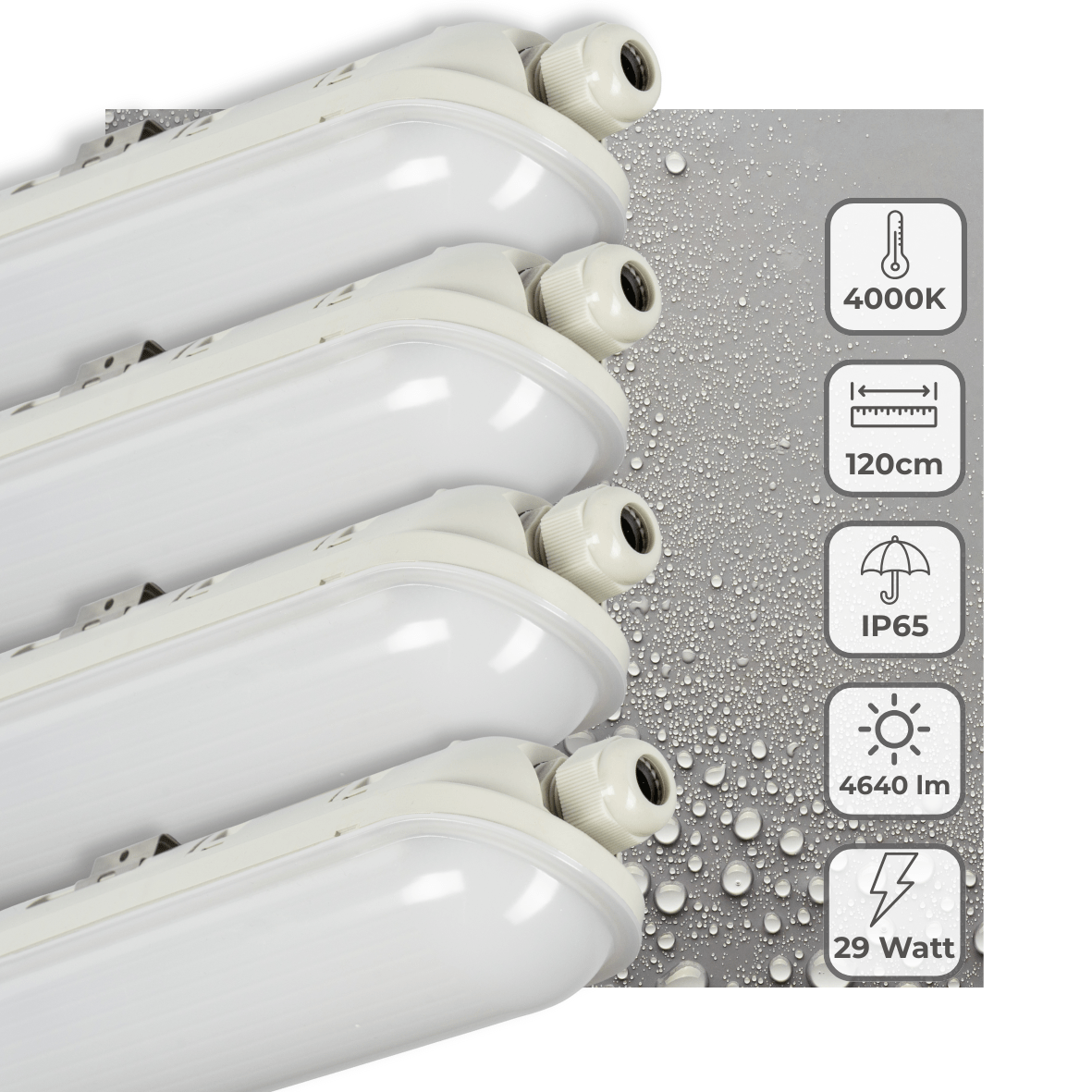 4 PACK - LED's Light Pro LED TL armatuur compleet 120 cm - Waterdicht - 4640 lm TL verlichting LED.nl