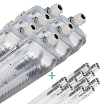6er-Pack – Doppelte LED-Leuchtstofflampe 150 cm – inklusive LED-Röhren – für Innen und Außen – 6120 lm – 2 x 16,5 W – 4000 K – 185 lm/W – Energieeffizienzklasse B - LED.de