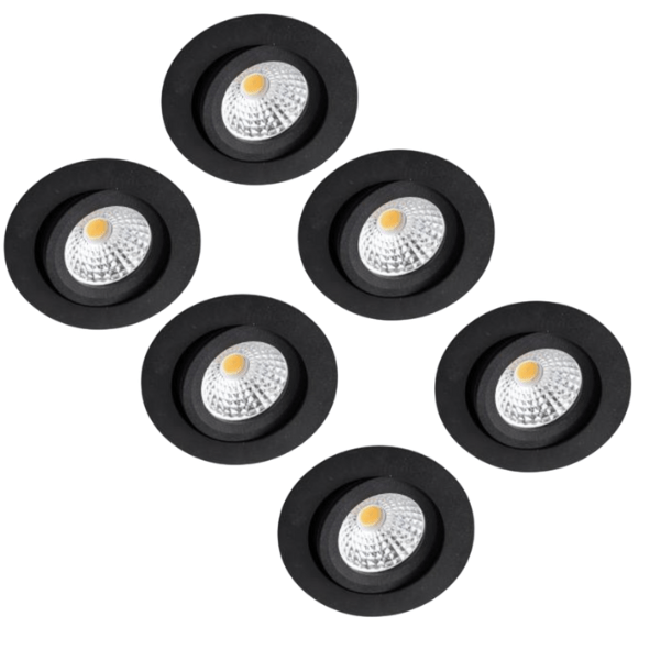 6 PACK - LED's Light Pro LED Inbouwspot Zwart - DimToWarm - Ø 68mm - Kantelbaar - Warm wit licht - CRI95- Dimbaar Inbouwspots LED.nl