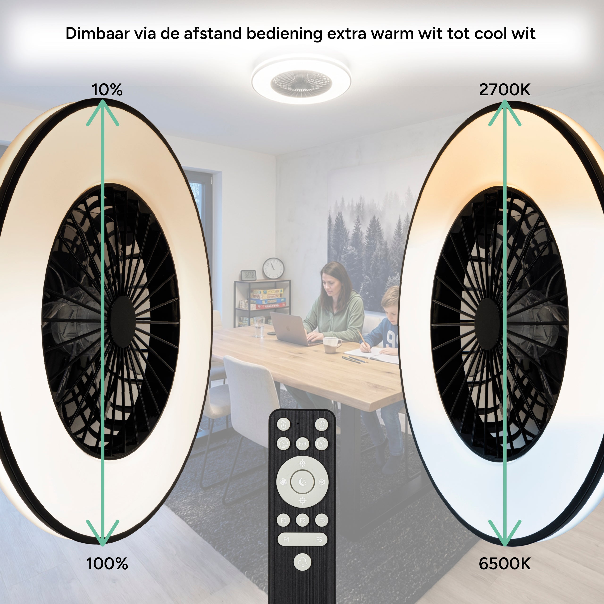 LED's Light Plafondventilator met verlichting zwart - 48,5 cm Plafondventilatoren LED.nl