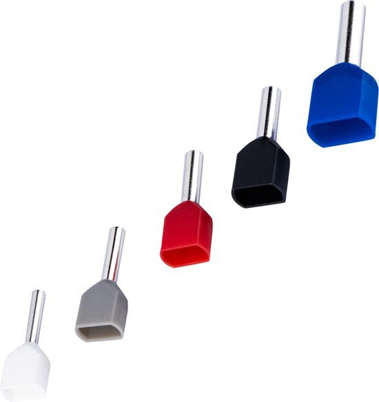 Adereindhulzen assortiment set - 5 maten van 0.5mm² tot 2.5mm² - dubbele draad hulzen - 225 Stuks Snoeren LED.nl