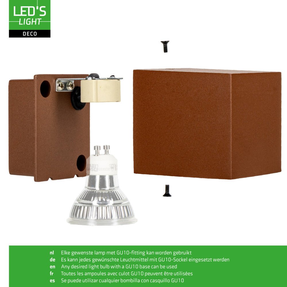 LED's Light Buitenlamp kubus - Wandarmatuur - 1xGU10 - Roestkleurig - IP44 Wandlampen LED.nl