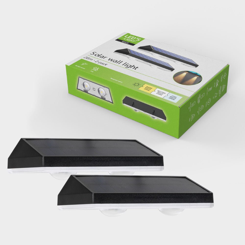 LED's Light Deco Solar Buitenlamp – Schuttingverlichting – 2 stuks Buitenlampen LED.nl