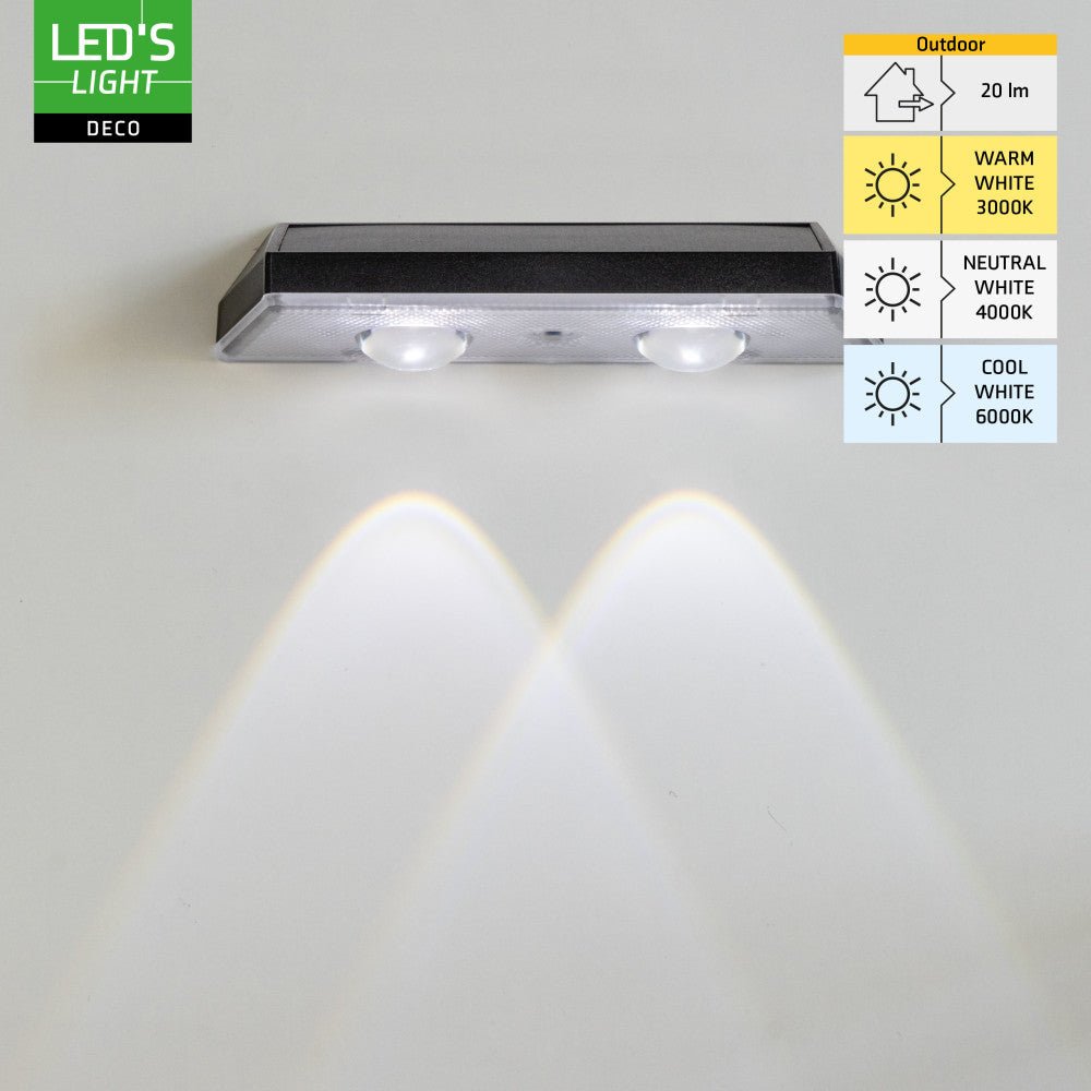 LED's Light Deco Solar Buitenlamp – Schuttingverlichting – 2 stuks Buitenlampen LED.nl