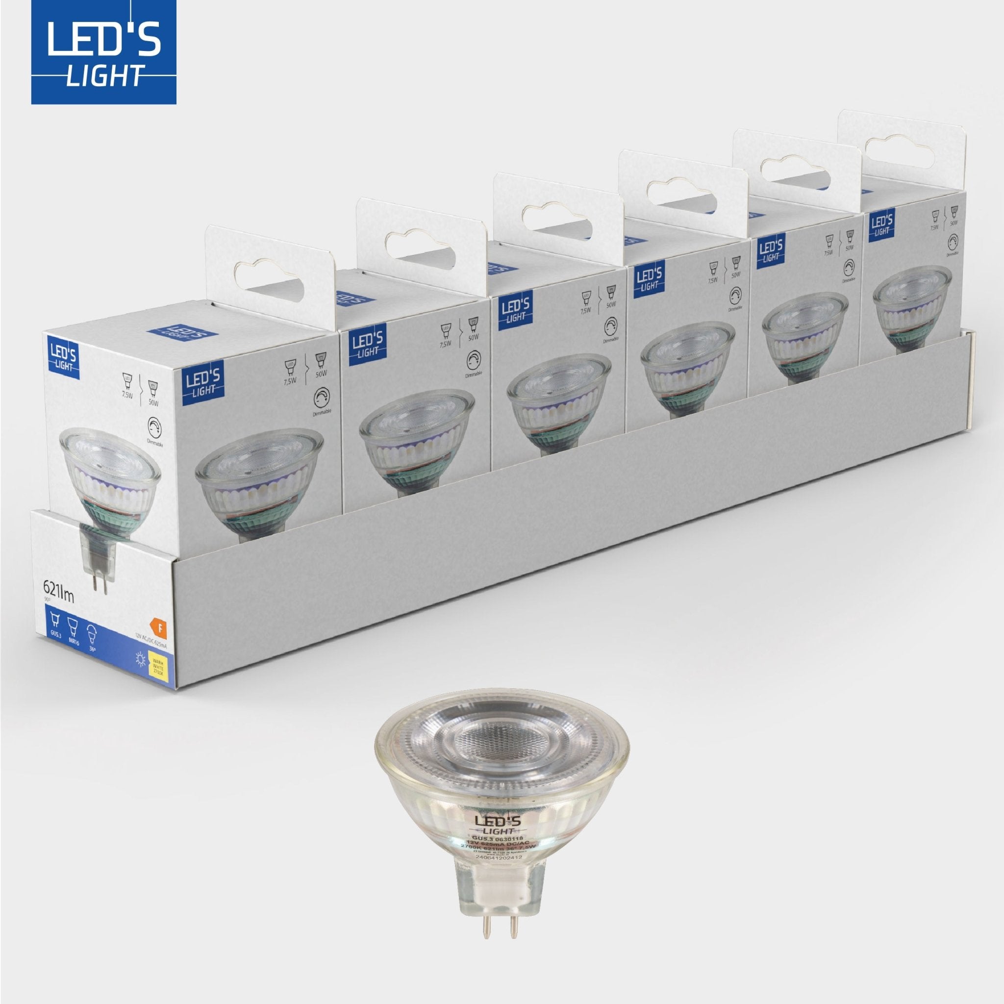 LED's Light LED lamp met GU5.3 fitting - Dimbaar warm wit - 7W vervangt 50W - MR16 Spotjes LED.nl