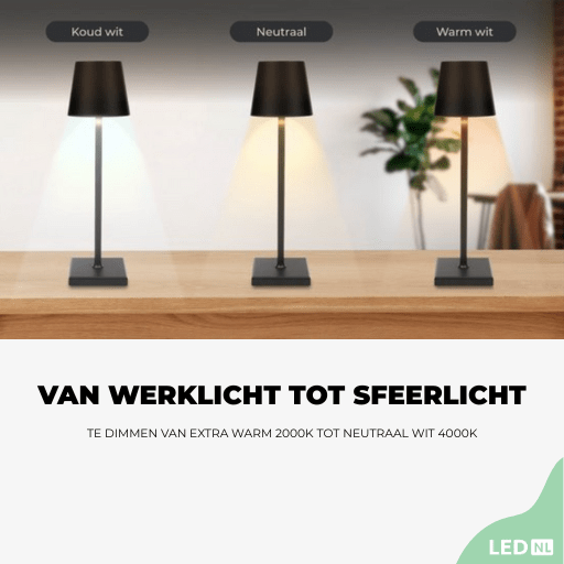 LED's Light Oplaadbare LED Tafellamp - Dimbaar via aanraking - Binnen en buiten - Zwart Tafellampen LED.nl