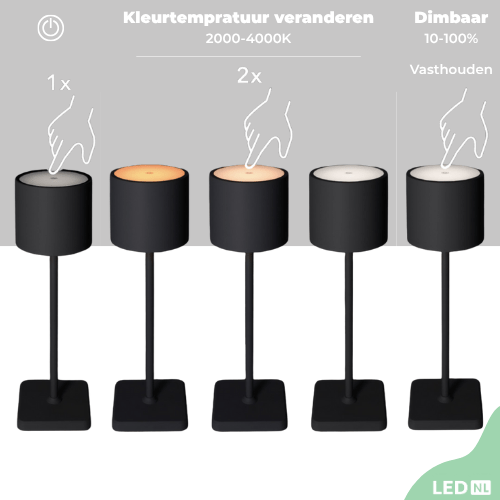 LED's Light Oplaadbare LED Tafellamp - Dimbaar via aanraking - Binnen en buiten - Zwart Tafellampen LED.nl