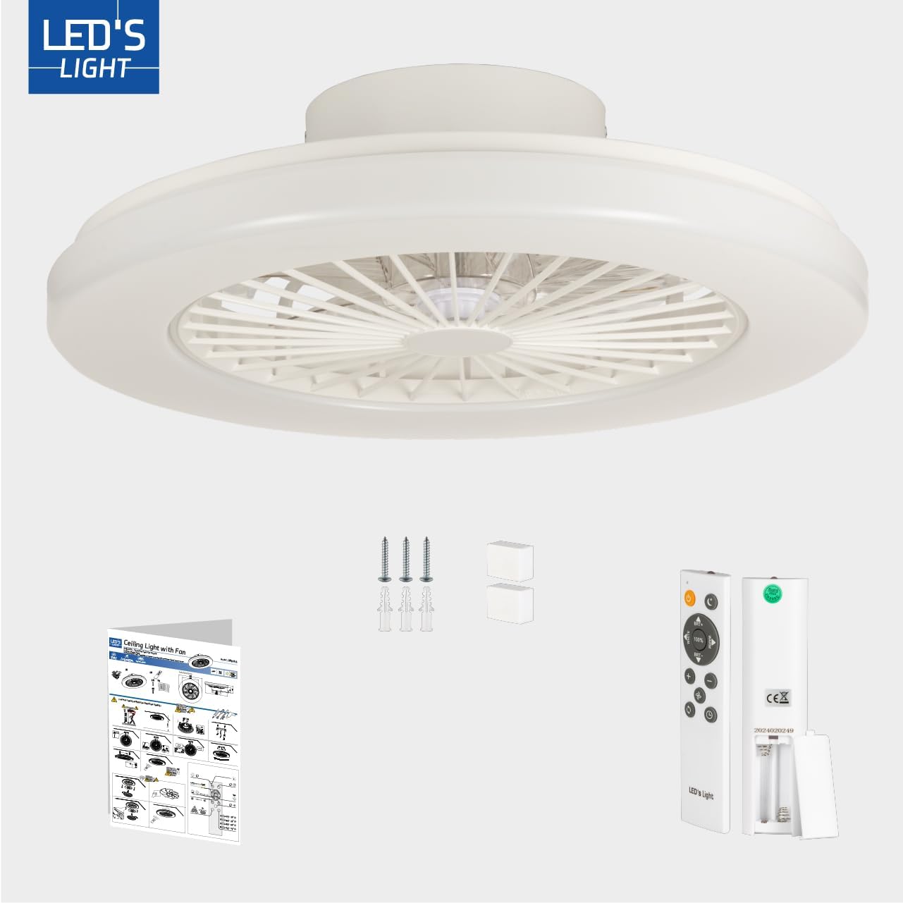 LED’s Light plafondventilator met verlichting 48 cm – Ventilatiesnelheid en bediening met afstandsbediening - Wit Plafondventilatoren LED.nl