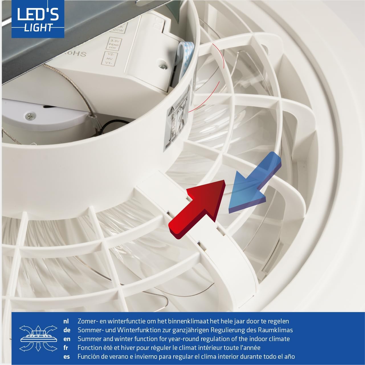 LED’s Light plafondventilator met verlichting 48 cm – Ventilatiesnelheid en bediening met afstandsbediening - Wit Plafondventilatoren LED.nl