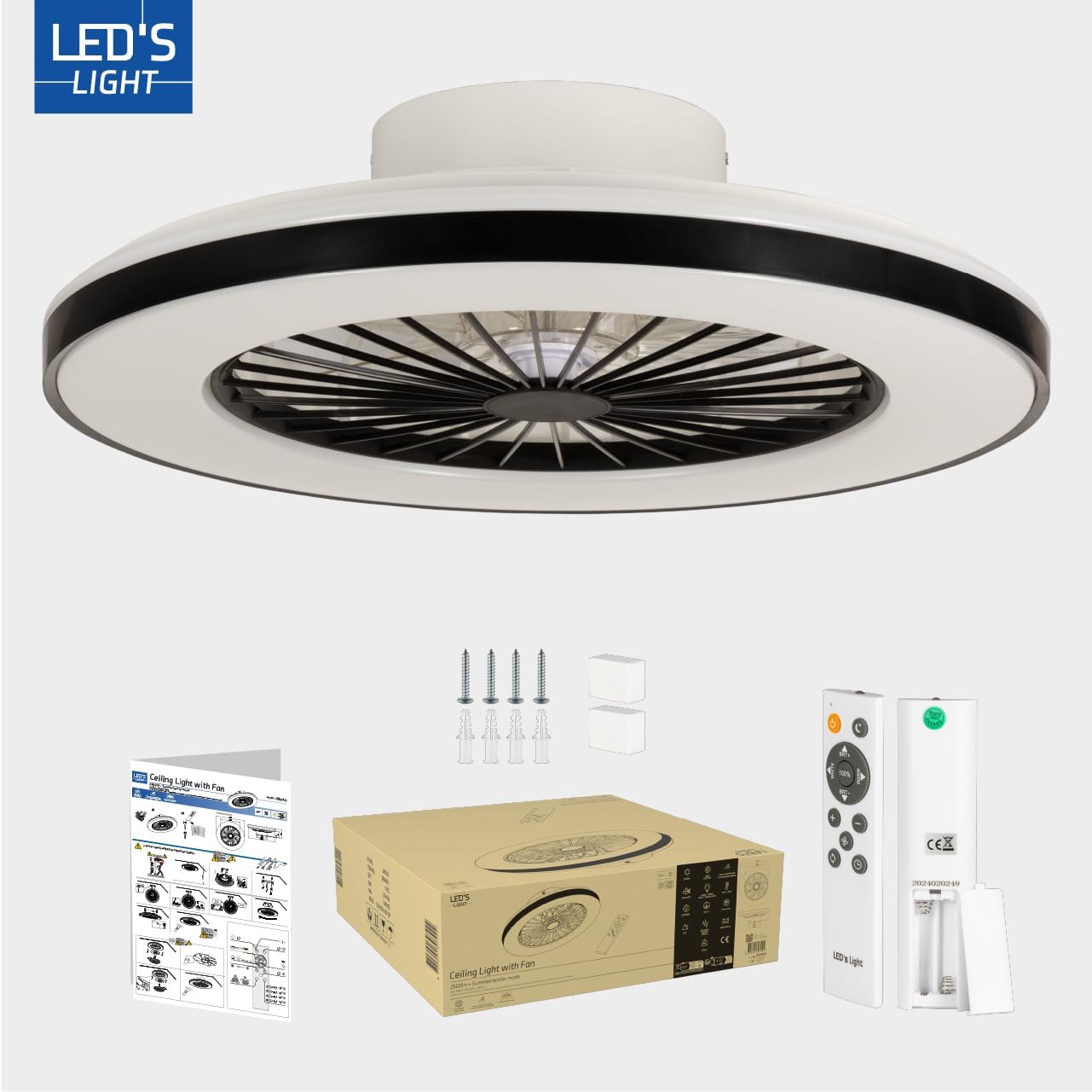 LED’s Light plafondventilator met verlichting 48 cm – Ventilatiesnelheid en bediening met afstandsbediening - Zwart Plafondventilatoren LED.nl