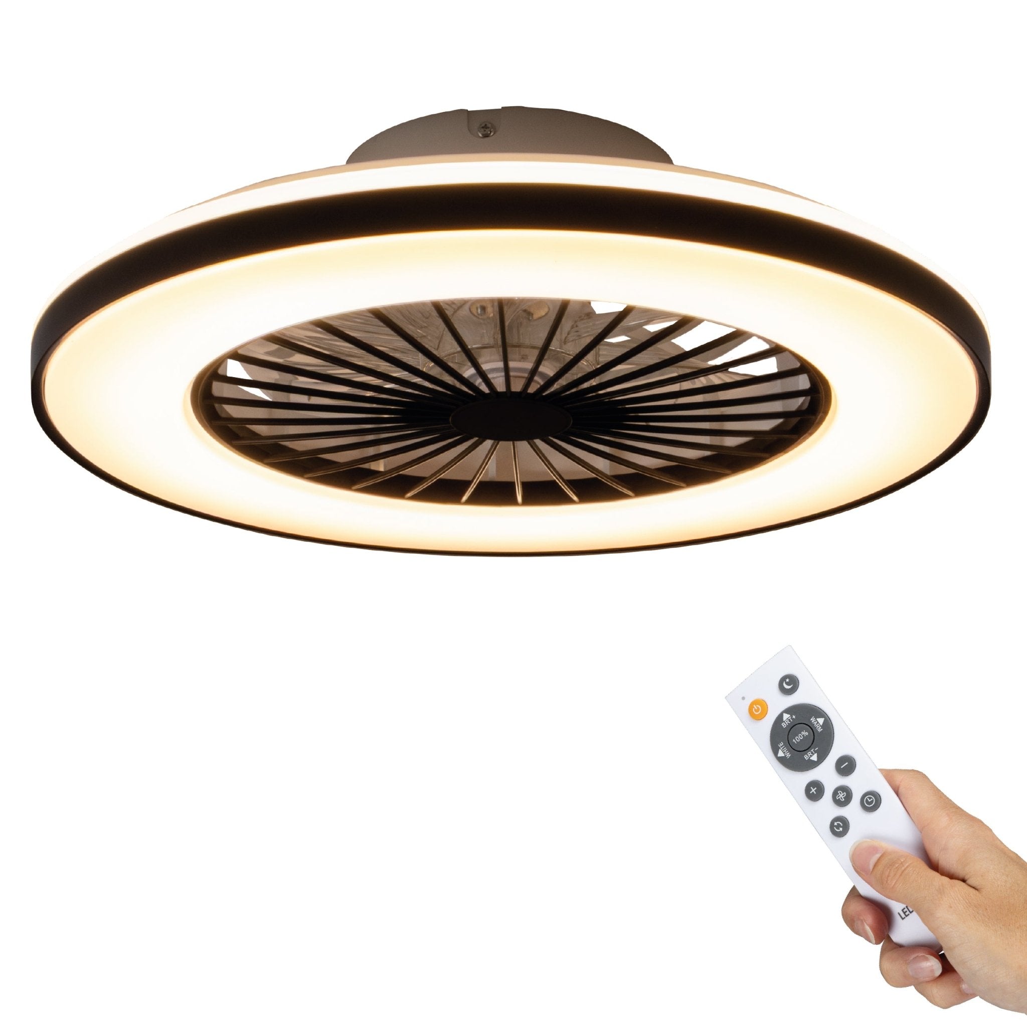 LED’s Light plafondventilator met verlichting 48 cm – Ventilatiesnelheid en bediening met afstandsbediening - Zwart Plafondventilatoren LED.nl