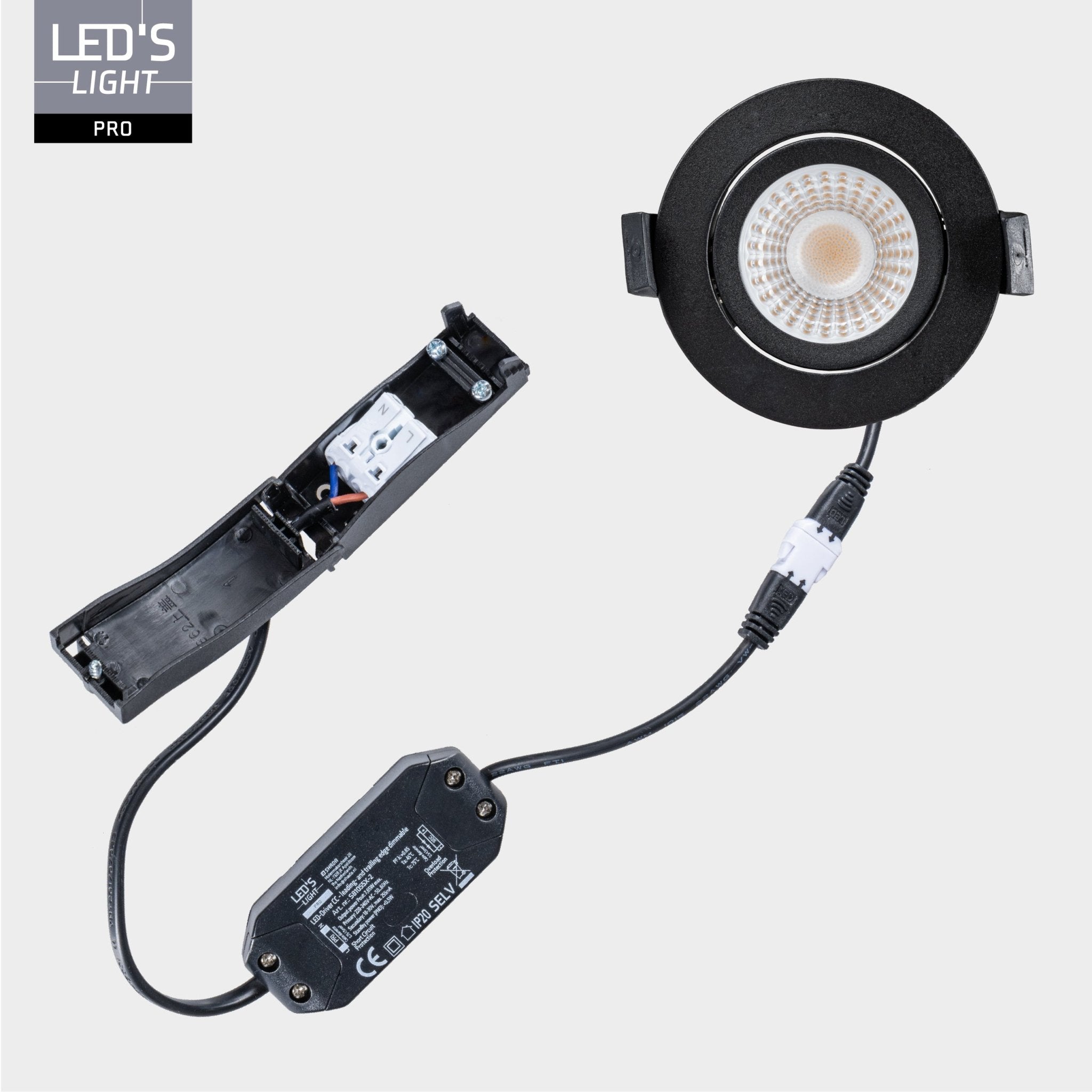 LED's Light PRO downlight inbouwspot Ø 68mm - Kantelbaar - Spatwaterdicht - Dim to Warm - Zwart Inbouwspots LED.nl