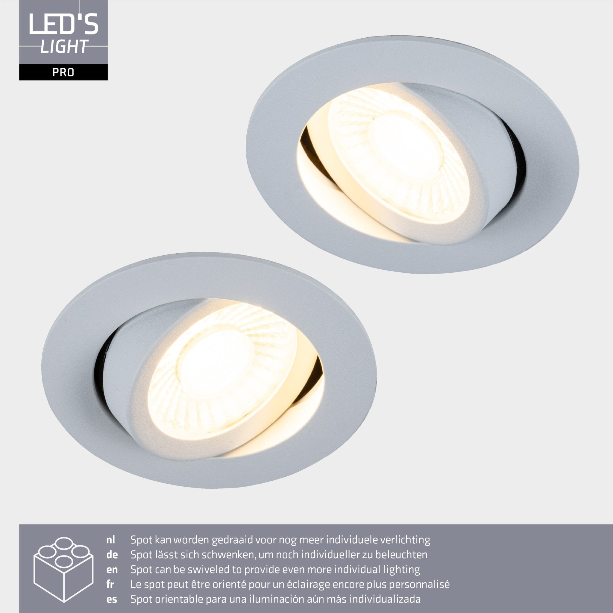 3 PACK - LED's Light PRO downlight inbouwspot Ø 68mm - Spatwaterdicht - Dimbaar - Universeel - Wit Inbouwspots LED.nl
