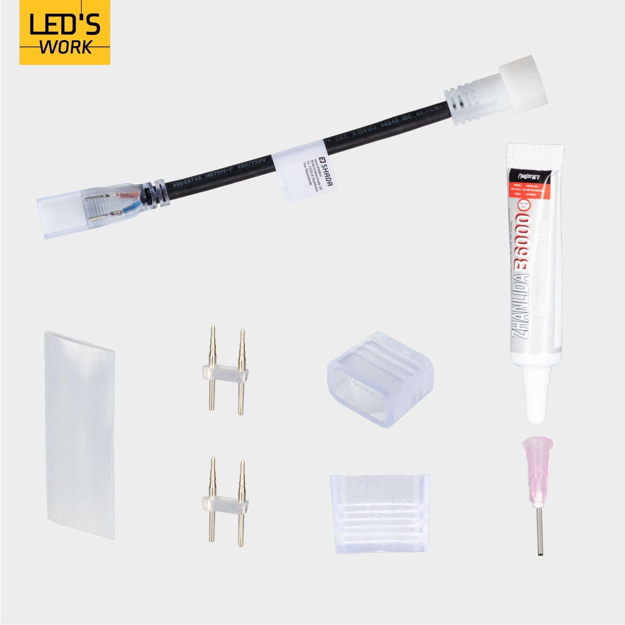 LED's Work Accessoires set voor LED strip bouwverlichting - Koppelstuk, lijm en eindkapjes Kabelverbinders LED.nl