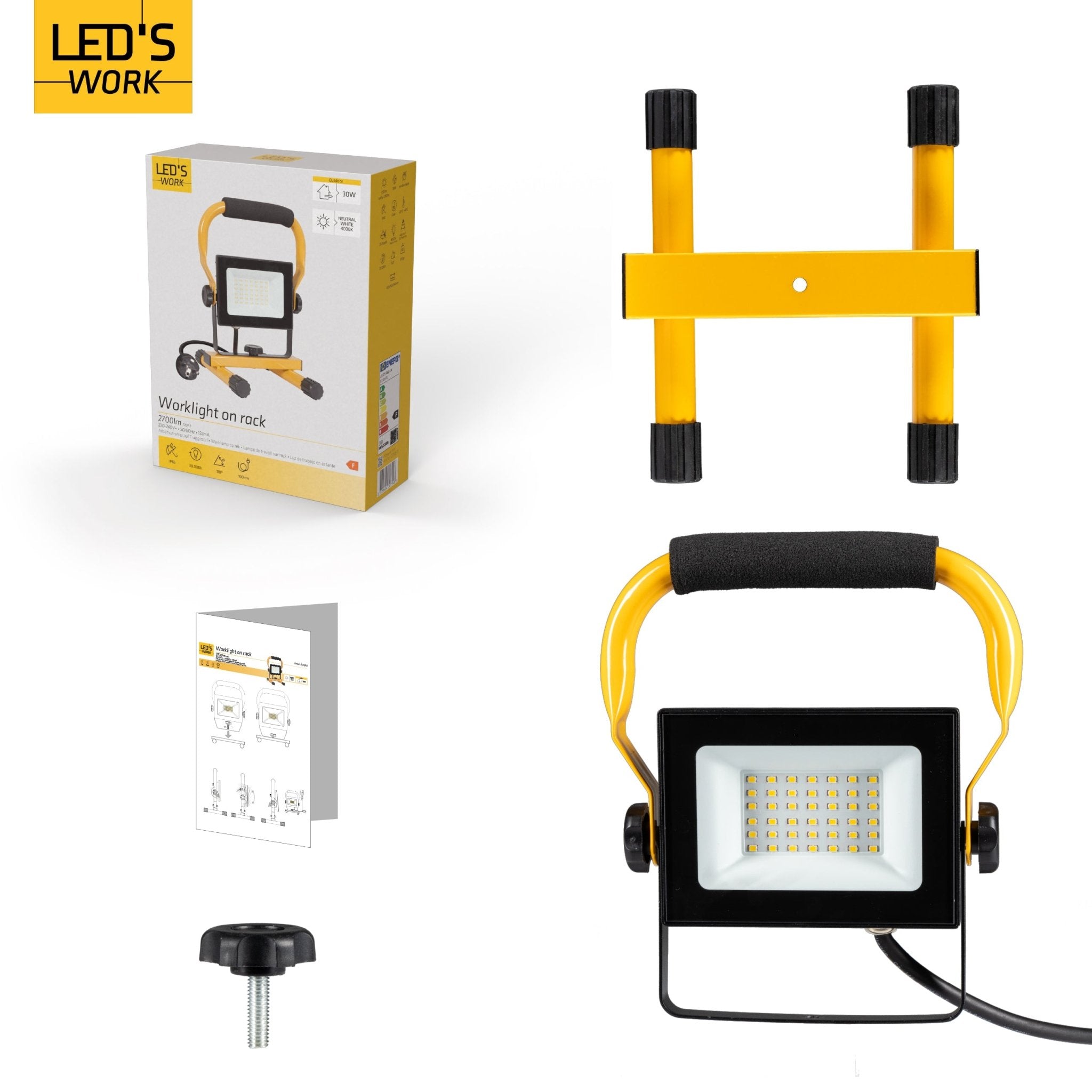 LED's Work Bouwlamp 3100 - Verstelbare beugel - Waterdicht (IP65) - Zwart geel Werklampen LED.nl