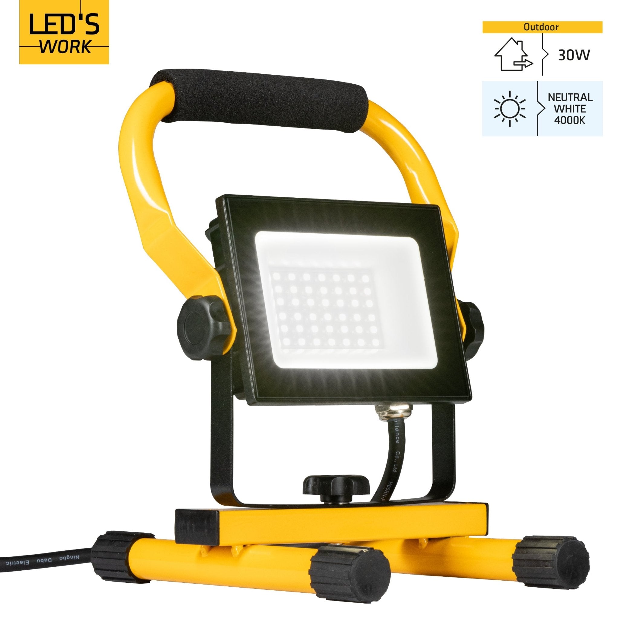 LED's Work Bouwlamp 3100 - Verstelbare beugel - Waterdicht (IP65) - Zwart geel Werklampen LED.nl