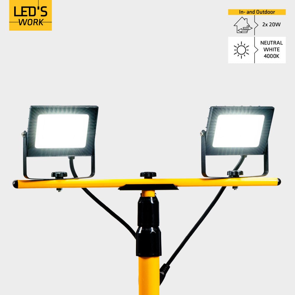 LED's Work bouwlamp/Werklamp op statief AC Bouwlamp – 2×20 W 4800 lm 4000 K Bouwlampen LED.nl