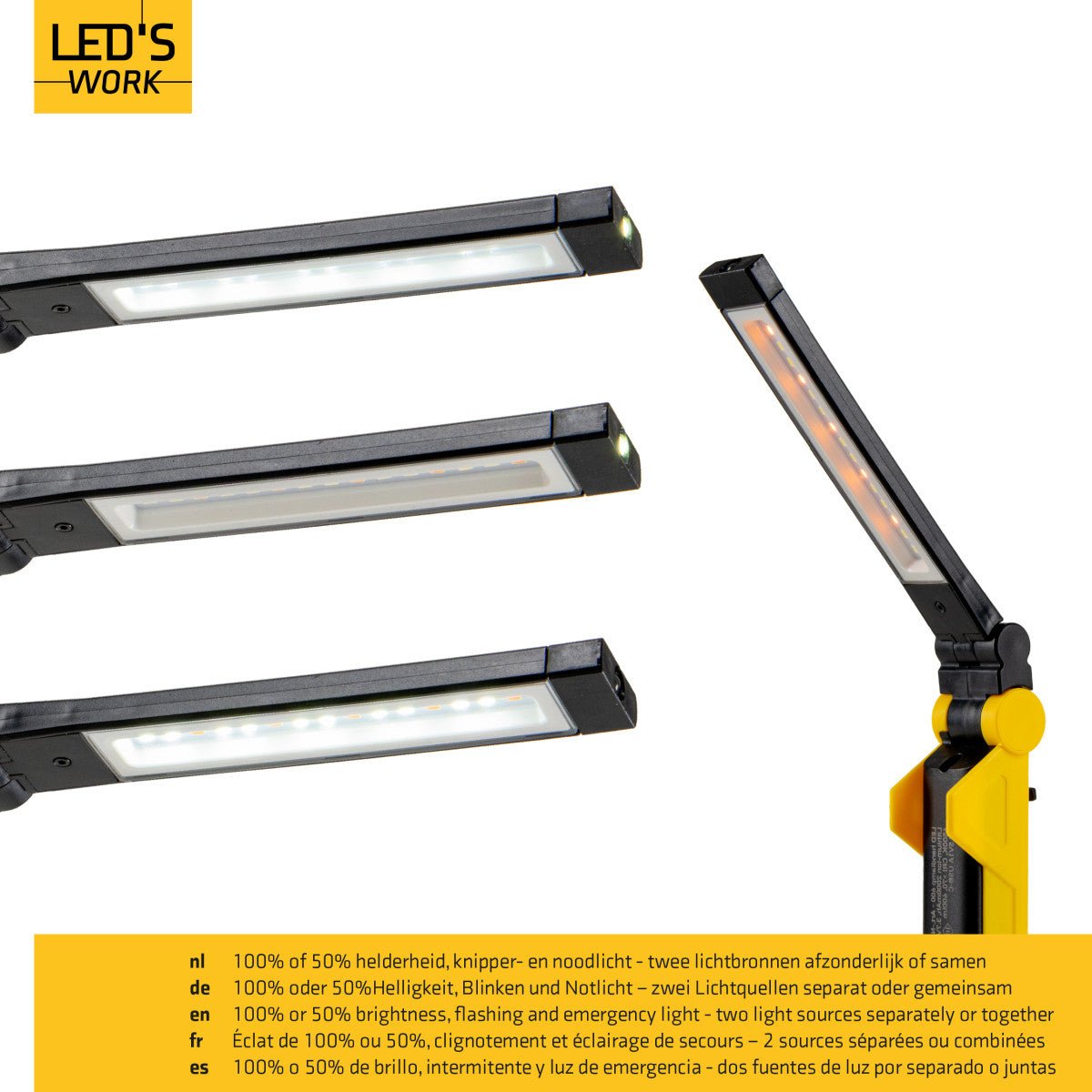 LED's Work Oplaadbare LED Werklamp op accu 600 - Werkt draadloos - Met magneet en haak Bouwlampen Led.nl