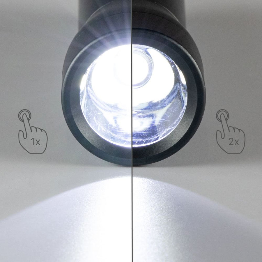 LED-Arbeitstaschenlampe mit Batterien (3x AAA) – 120 Lumen – IPX4 spritzwassergeschützt – Dimmbar in 3 Stufen - LED.de