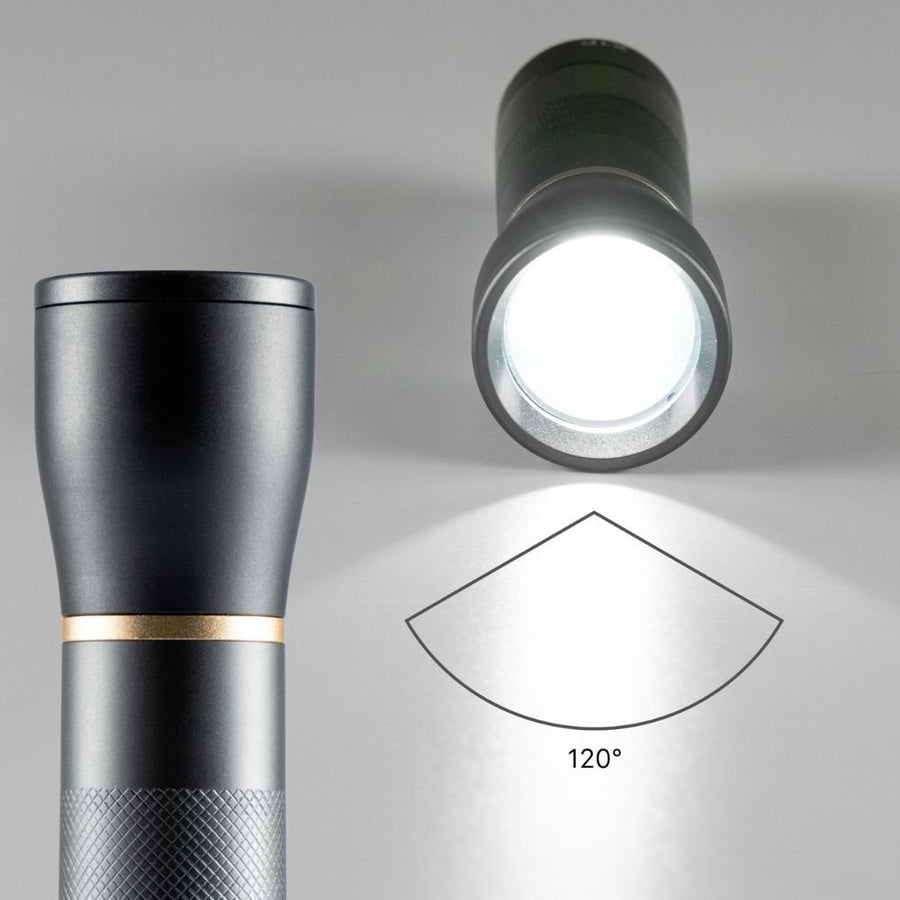 LED-Arbeitstaschenlampe mit Batterien (3x AAA) – 450 Lumen – IPX4 spritzwassergeschützt – Dimmbar in 3 Stufen - LED.de