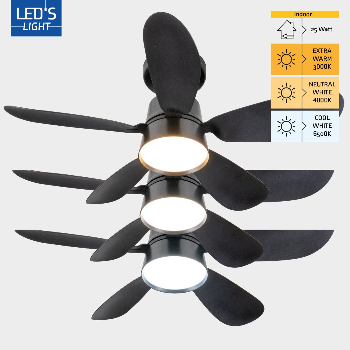 Plafondlamp met ventilator - 25W 1100lm 3000K/6500K Verwijderbare bladen Gemakkelijke installatie Plafondventilatoren LED.nl