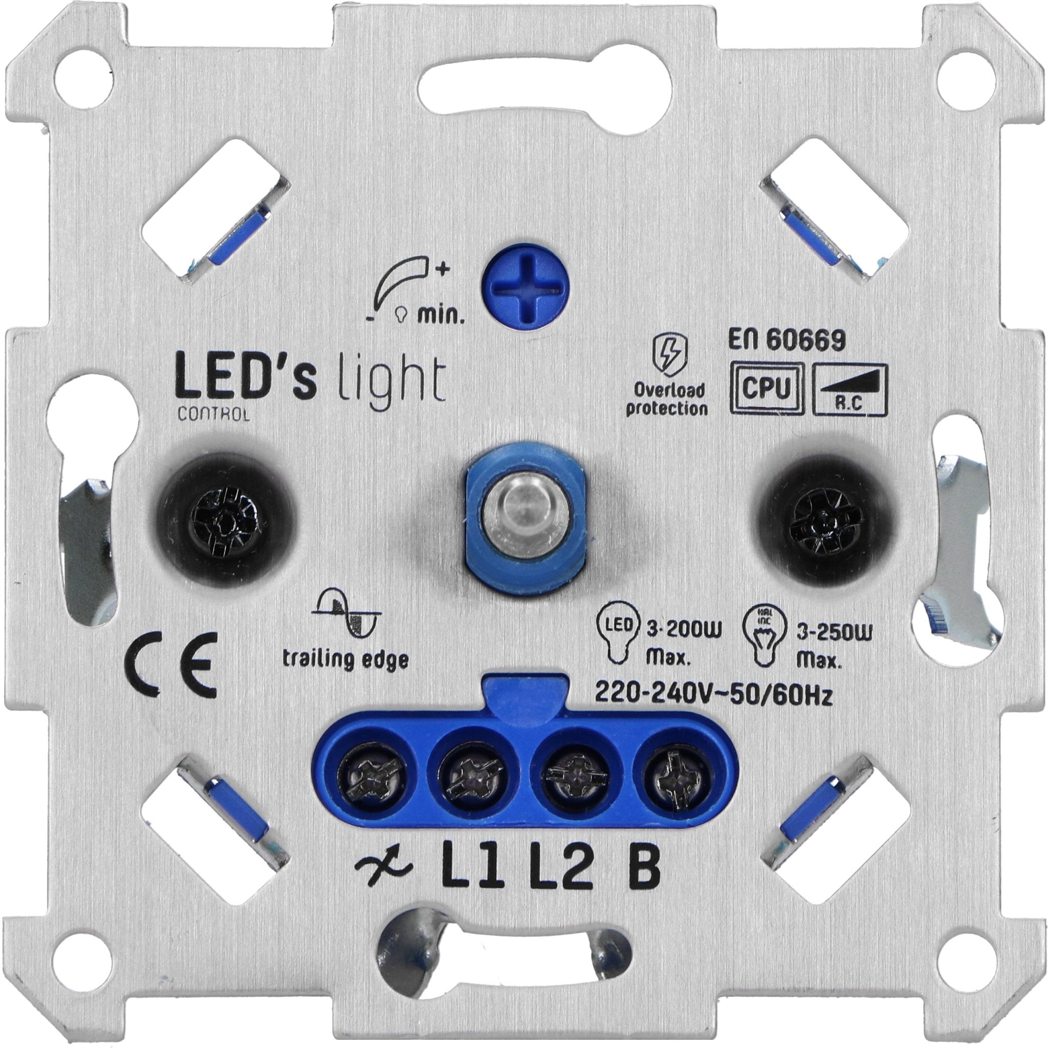 Universele LED draai dimmer tot 250 watt - Geschikt voor alle dimbare lampen - 2 draads Dimmers Led.nl
