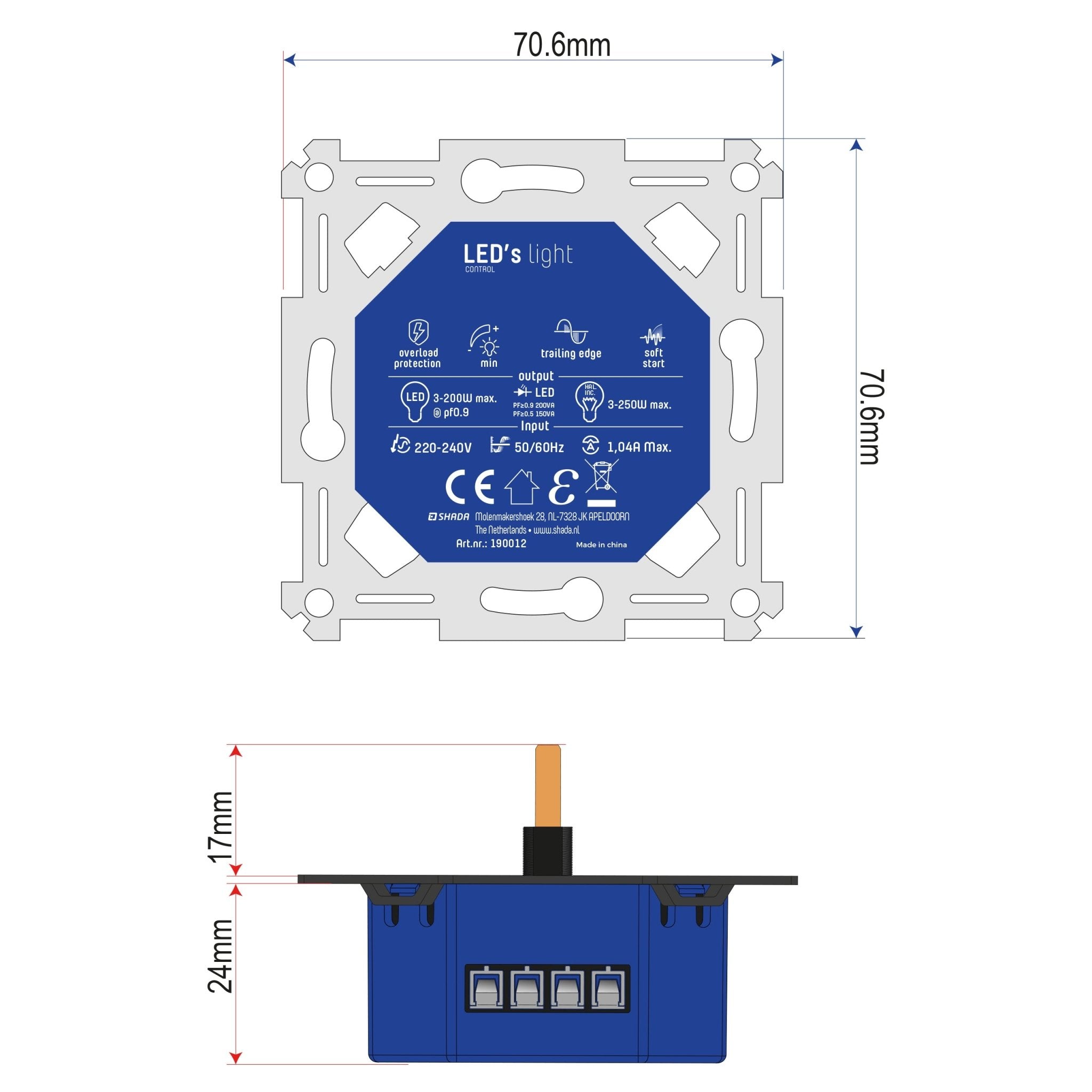 Universele LED draai dimmer tot 250 watt - Geschikt voor alle dimbare lampen - 2 draads Dimmers Led.nl