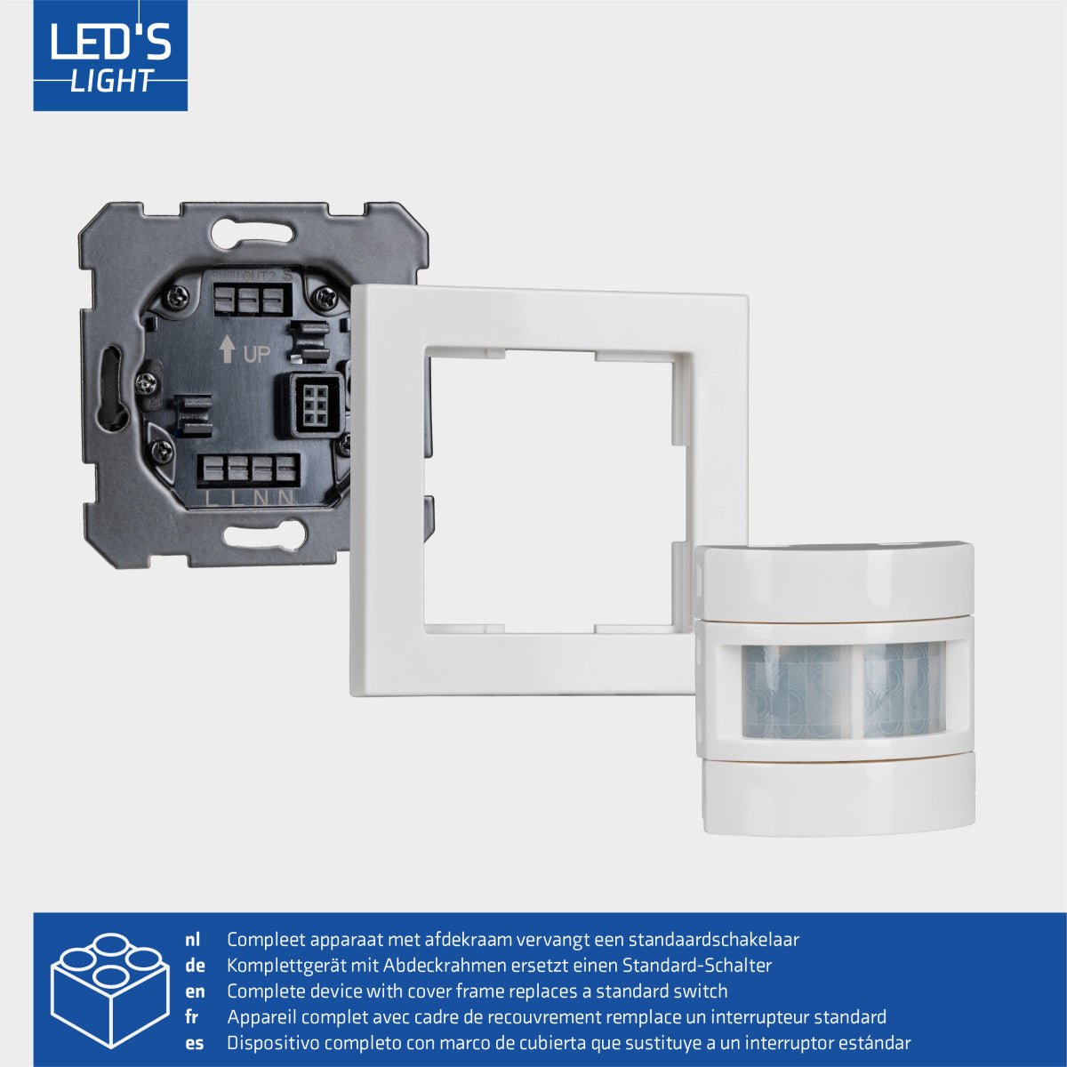 Wandschakelaar met Bewegingssensor - 55 x 55 mm inbouw - Compatibel met LED - Wit LED.nl