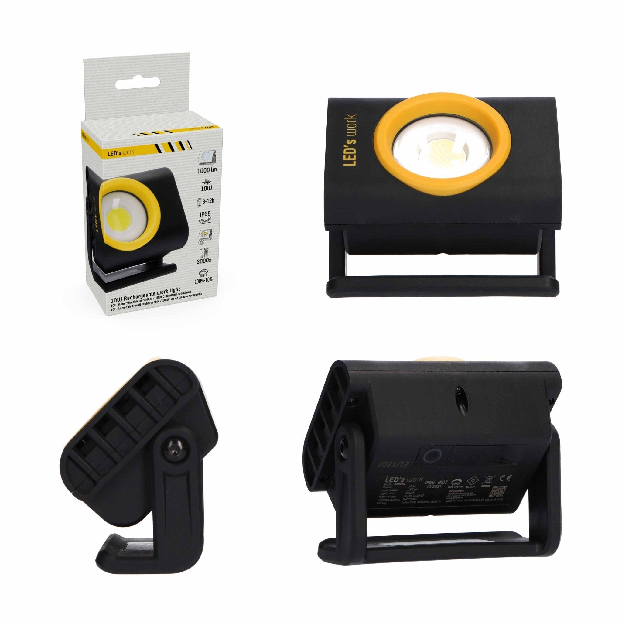 LED's Work Compacte LED Werklamp 1000 - Met oplaadbare accu – Dimbaar in 10 stappen – IP65 Werklampen LED.nl