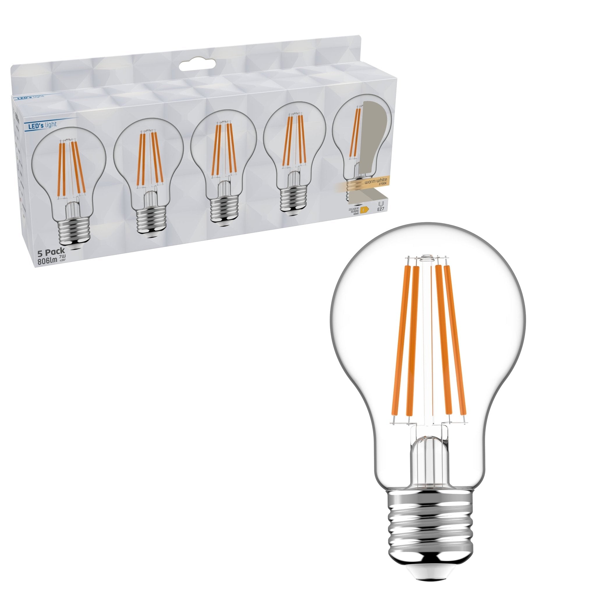 E27 LED Lampen 806 lm - Klassiek design - Warm wit licht - 5PACK LED Filament Lampen LED.nl