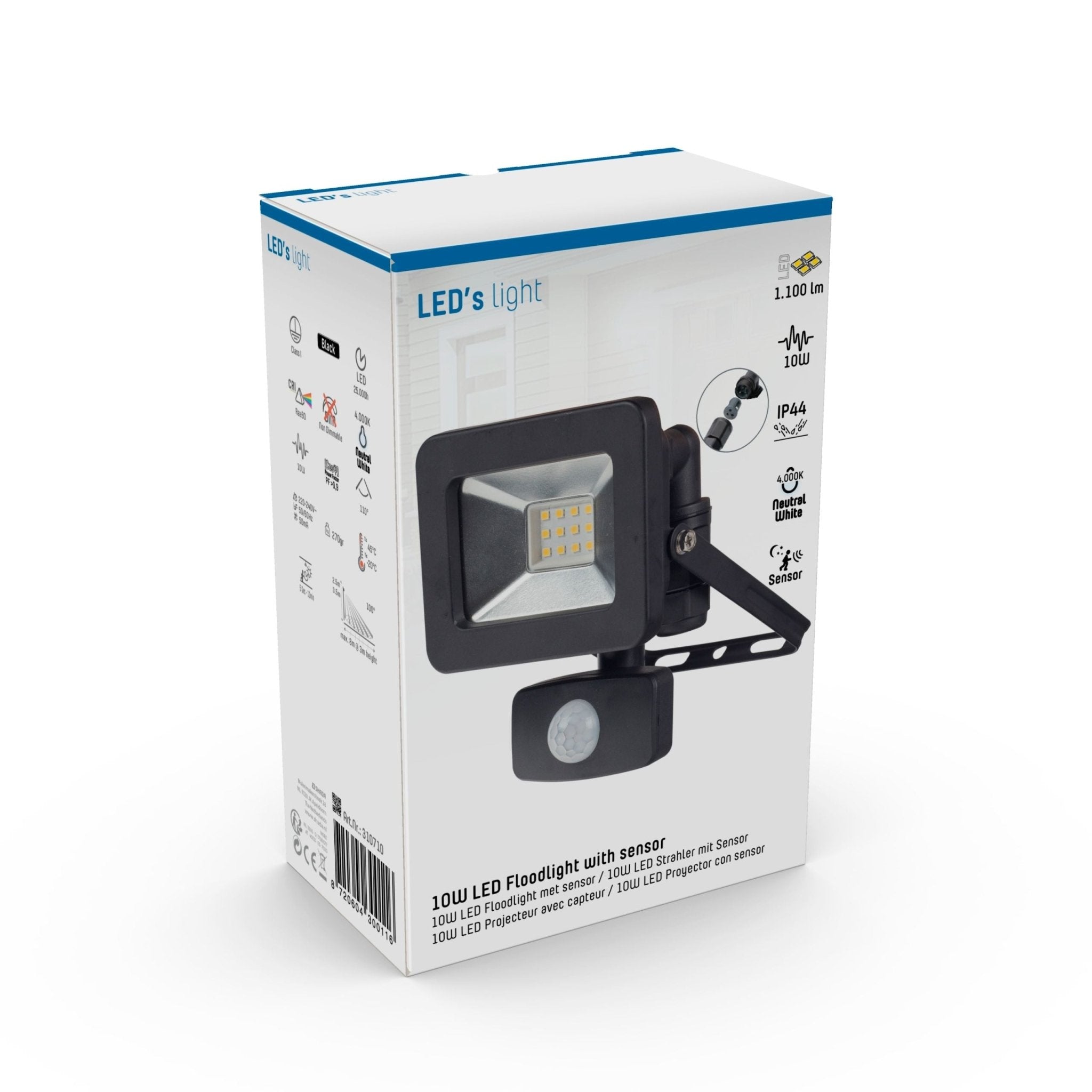 LED's Light Floodlight 1100 - Met licht- en bewegingssensor - Binnen & Buiten - 10W - Zwart Schijnwerpers LED.nl