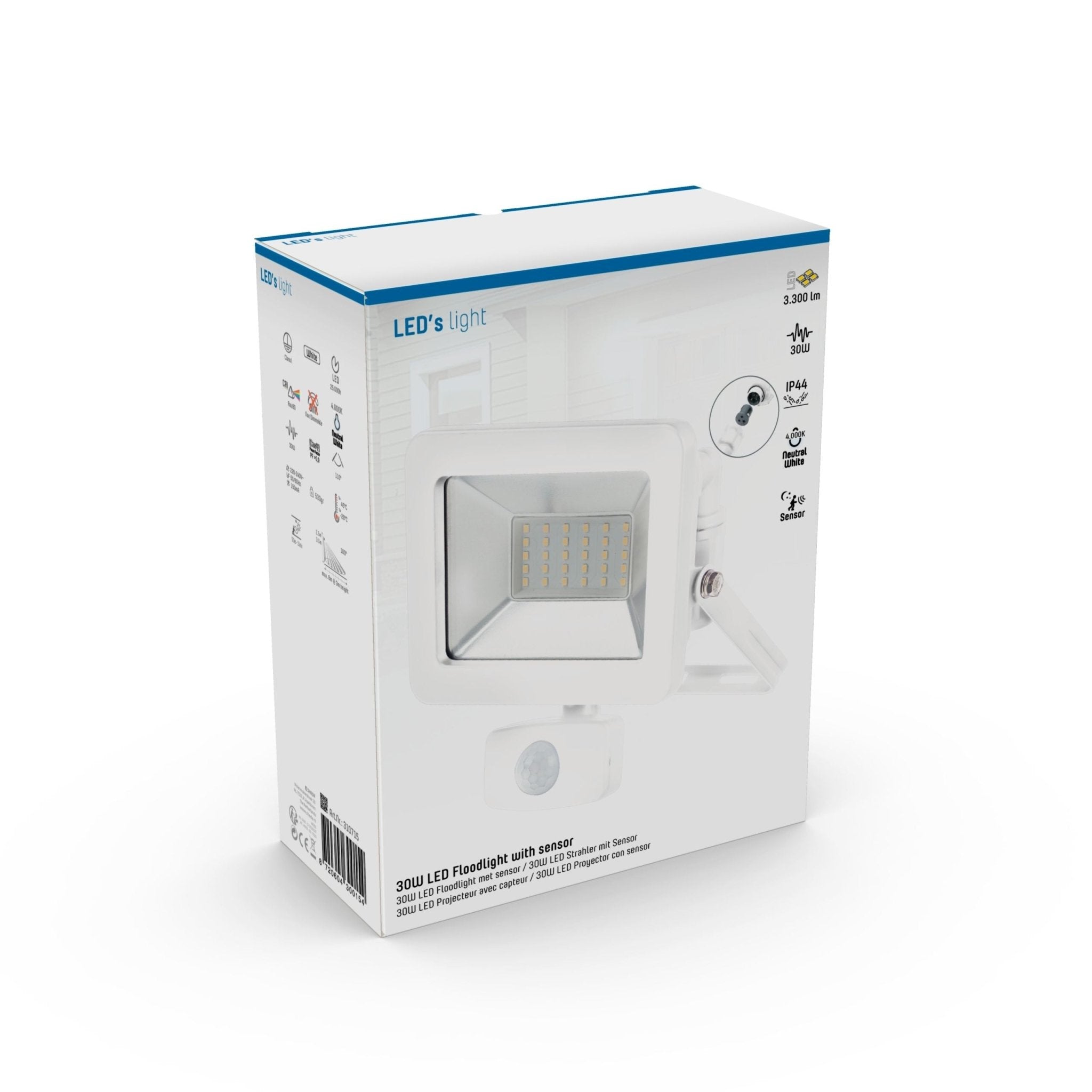 LED's Light Floodlight 3300 - Met licht- en bewegingssensor - Binnen & Buiten - 30W - Wit Schijnwerpers LED.nl