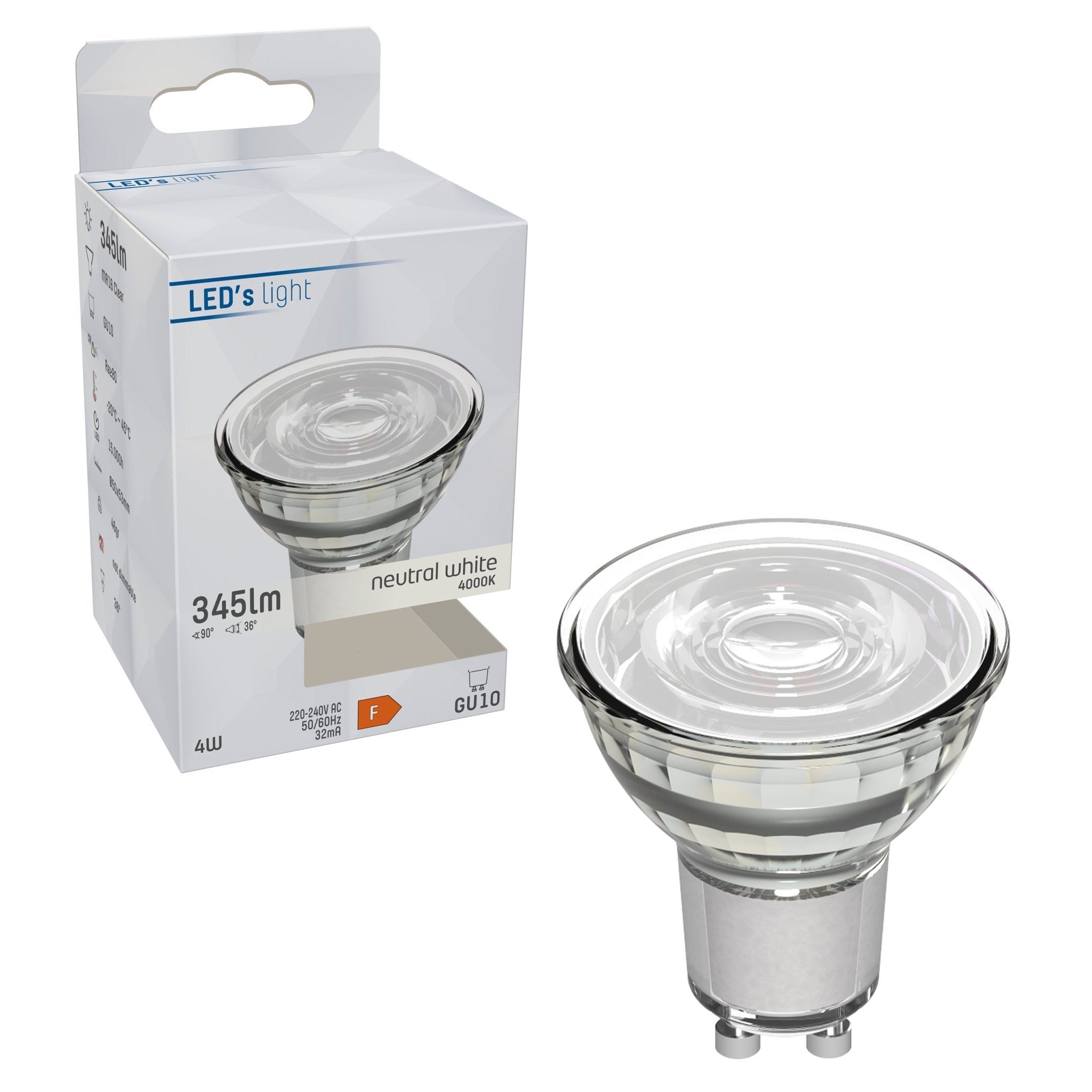 LED Spotje GU10 - 4W vervangt 50W - 345 lm - 4000K Spotjes LED.nl
