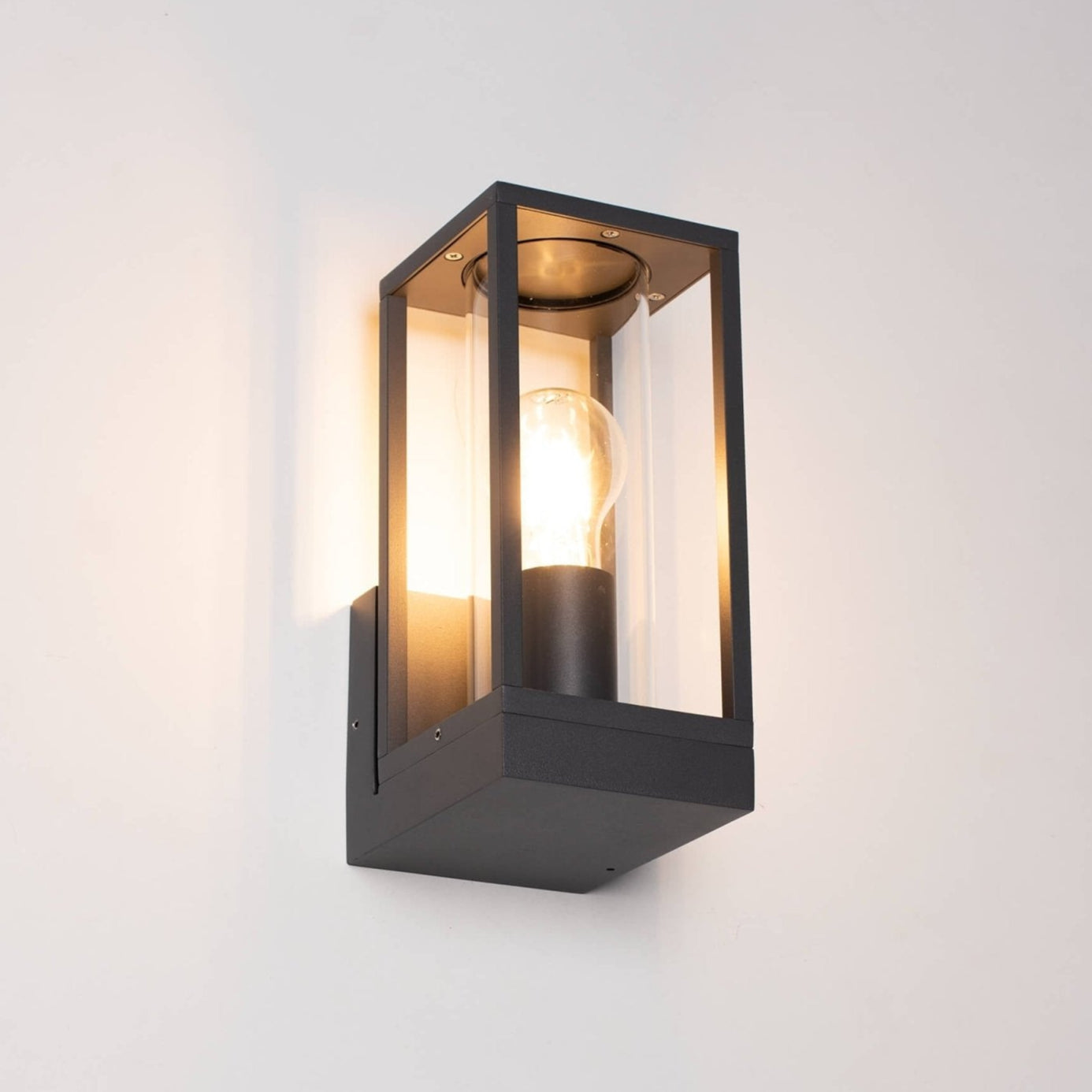 LED's Light LED Wandlamp met glazen ruiten - Rechthoek - E27 fitting - IP44 - Antraciet Wandlampen LED.nl