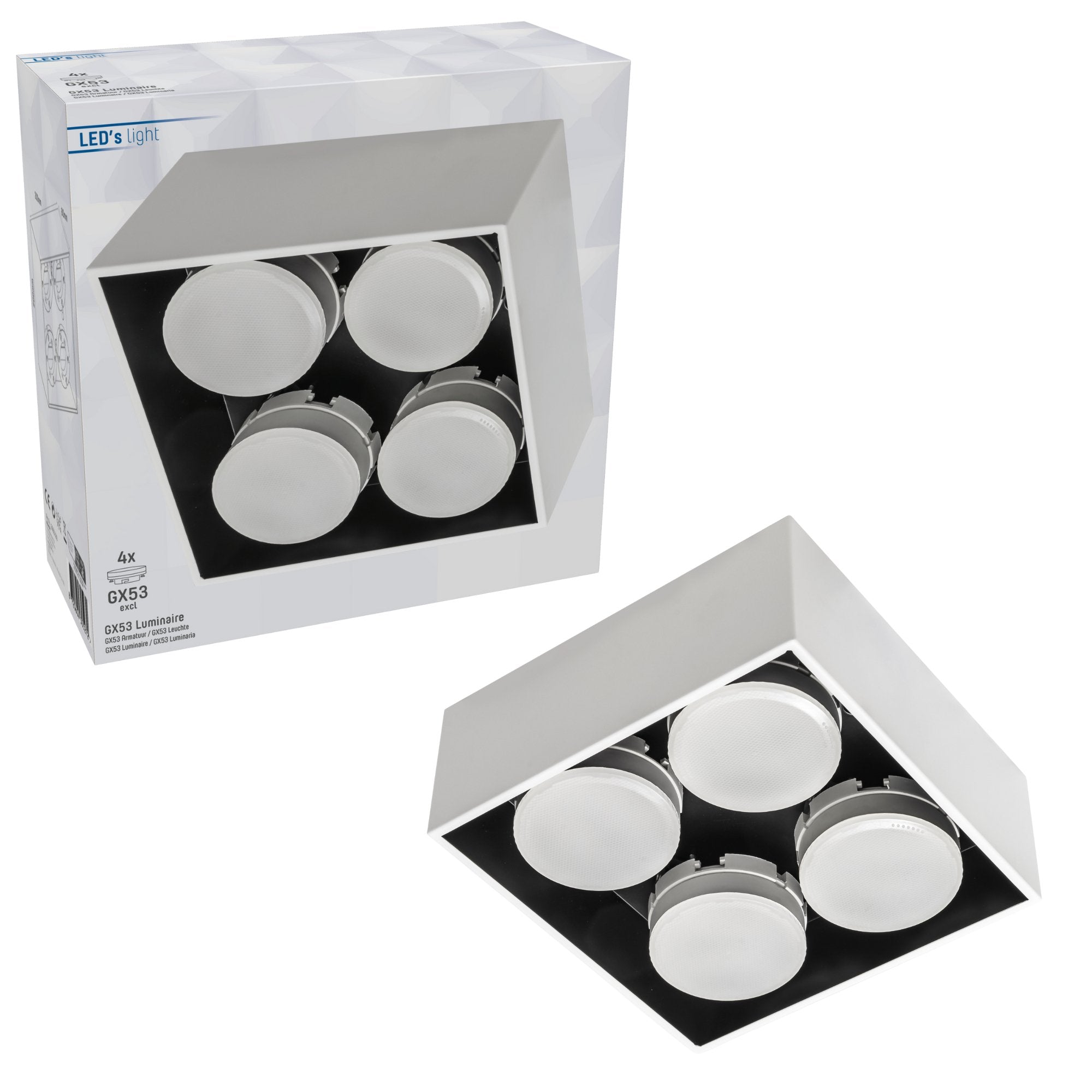 LED's Light Cube LED Plafondlamp - 4 lichtpunten - Draaibaar licht - Staal - 20 x 20 cm - Wit Plafondlampen LED.nl