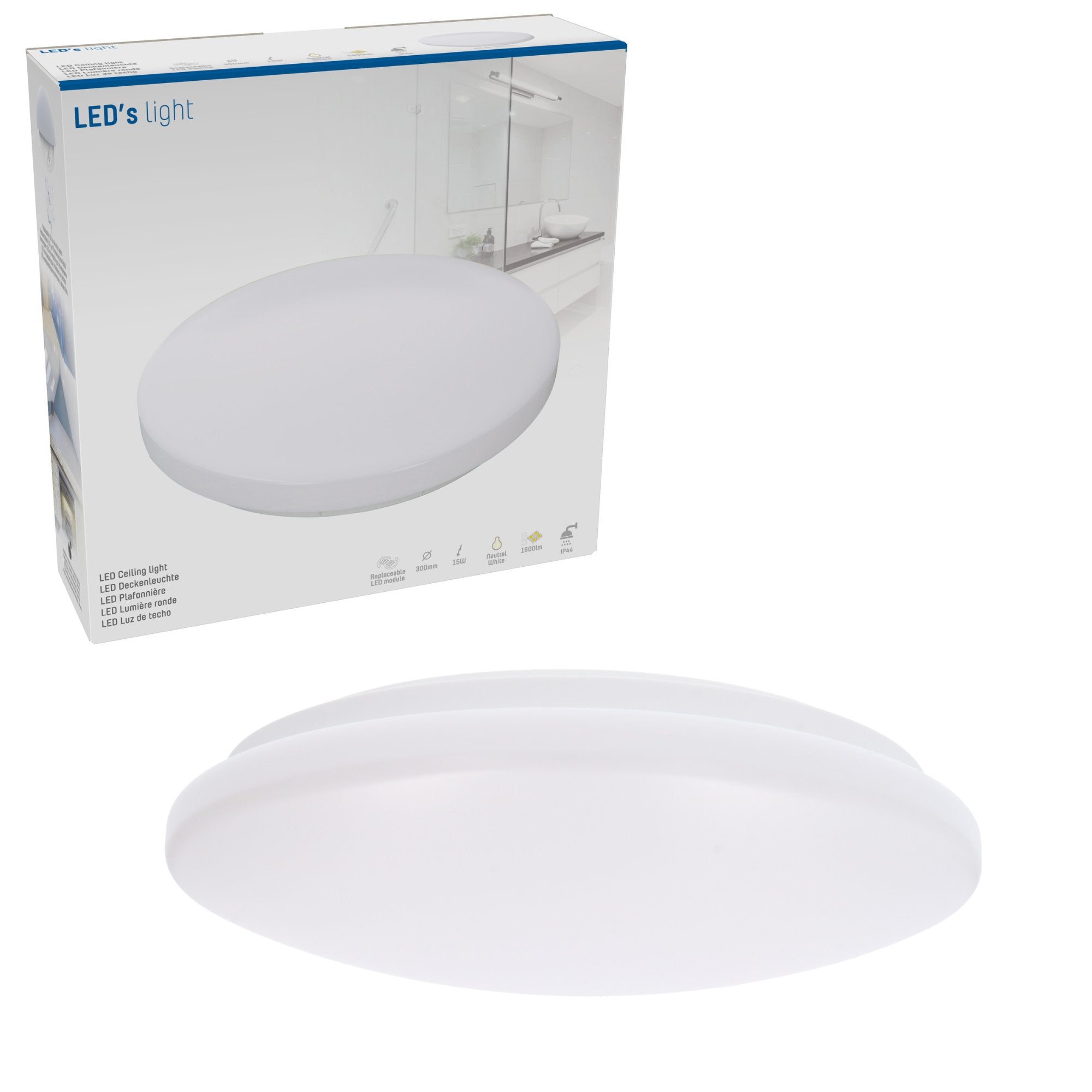 LED's Light Universele Plafondlamp 1600 - Geschikt voor badkamer IP44 - Koel wit (4000K) - 30 cm Plafondlampen LED.nl