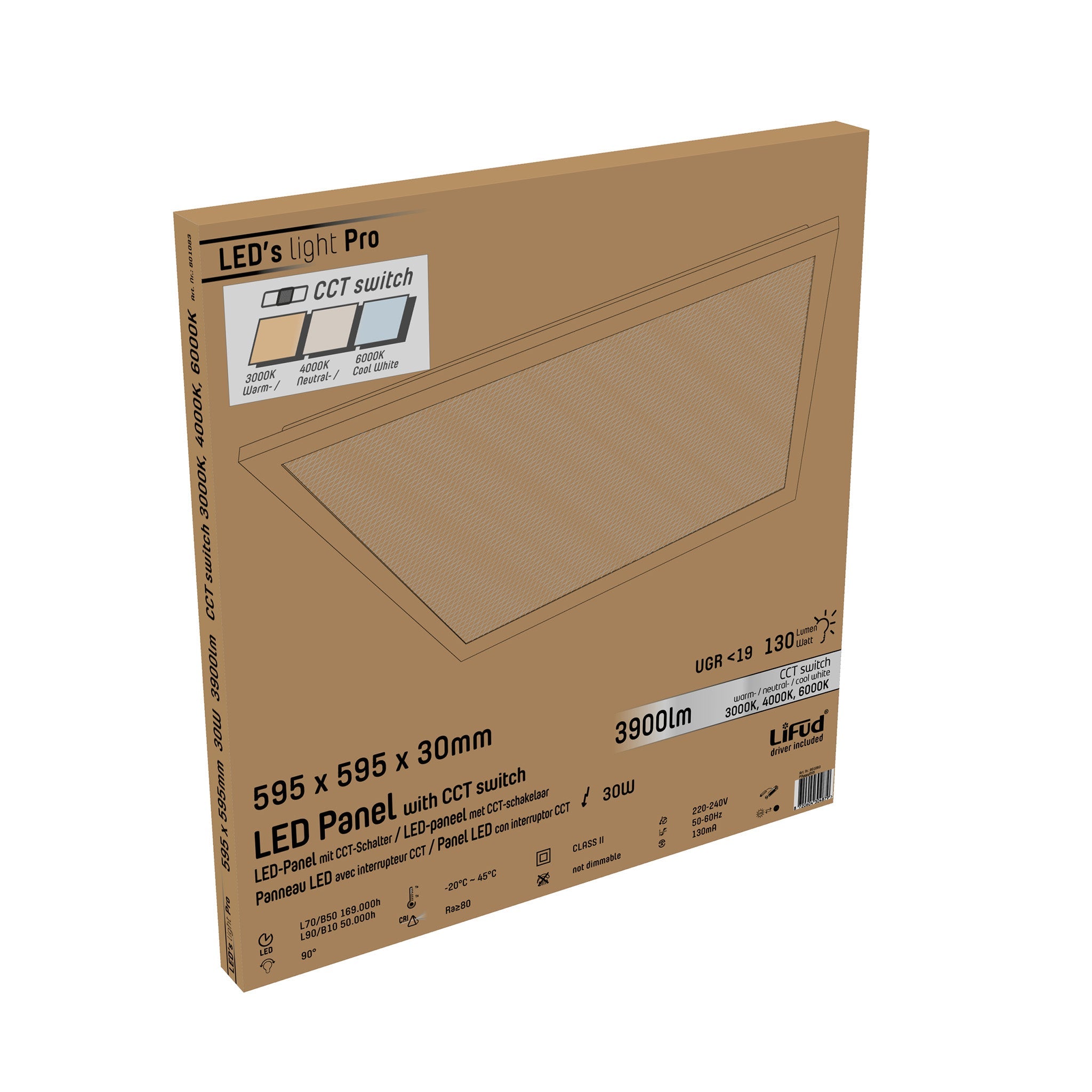 LongLife LED Paneel 60 x 60 cm - Lichtkleur dimbaar van warm naar koud wit - 130 lm/w Panelen LED.nl