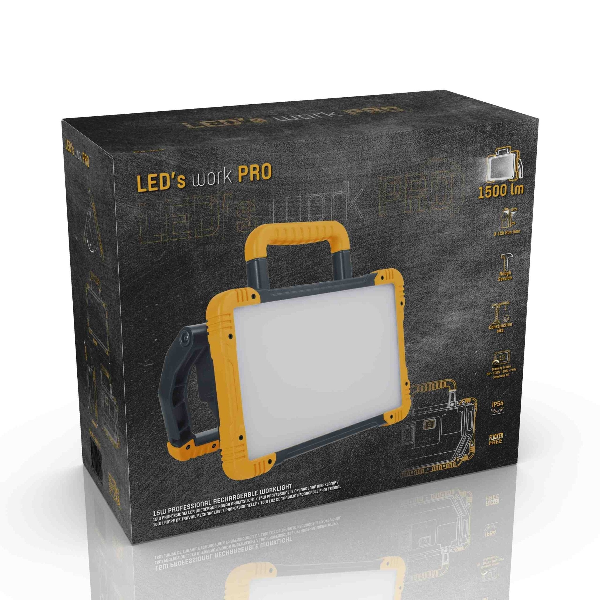 LED's Work Oplaadbare LED Bouwlamp 1500 - Draadloze werking op accu – IP54 – Rough Service Tested Bouwlampen LED.nl