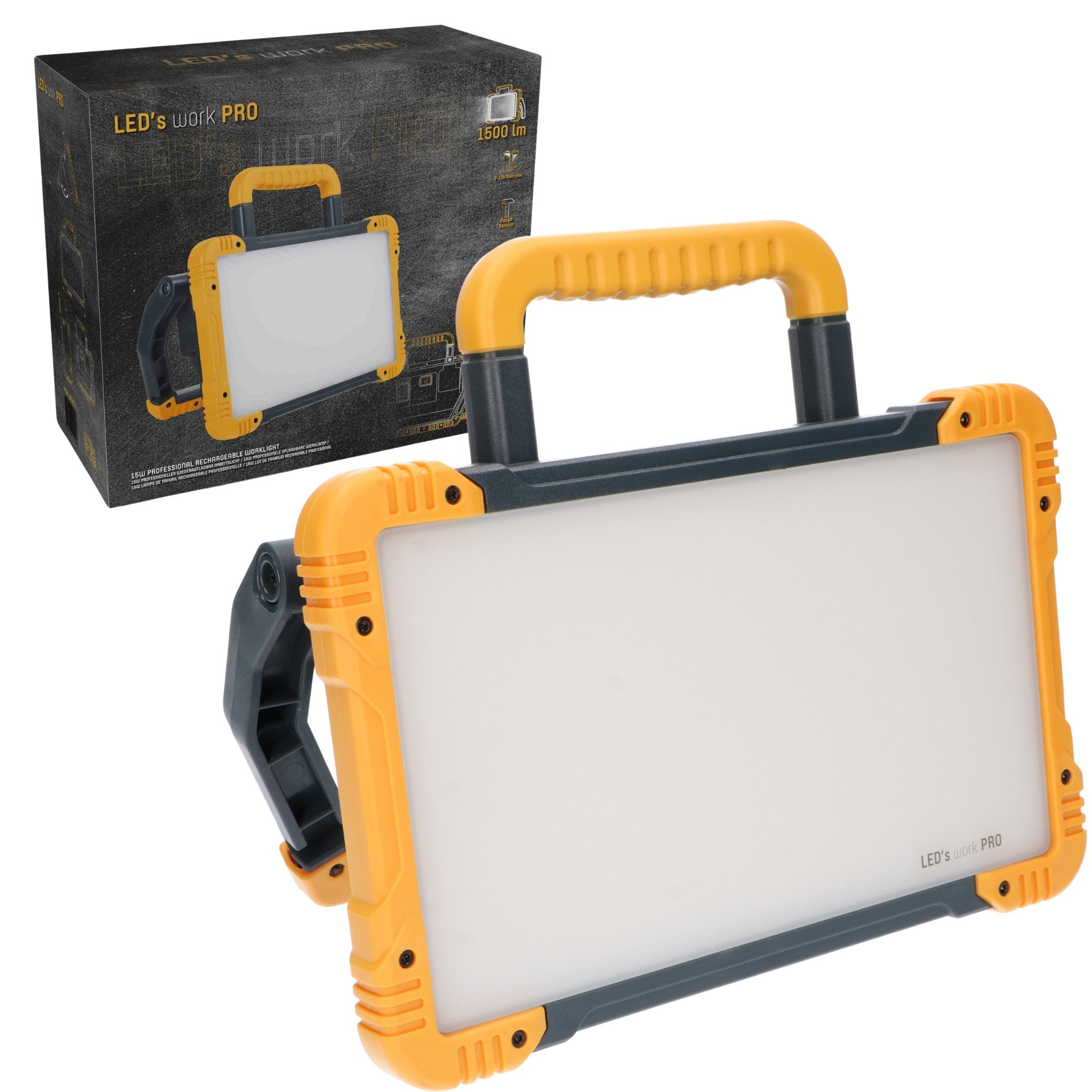 LED's Work Oplaadbare LED Bouwlamp 1500 - Draadloze werking op accu – IP54 – Rough Service Tested Bouwlampen LED.nl