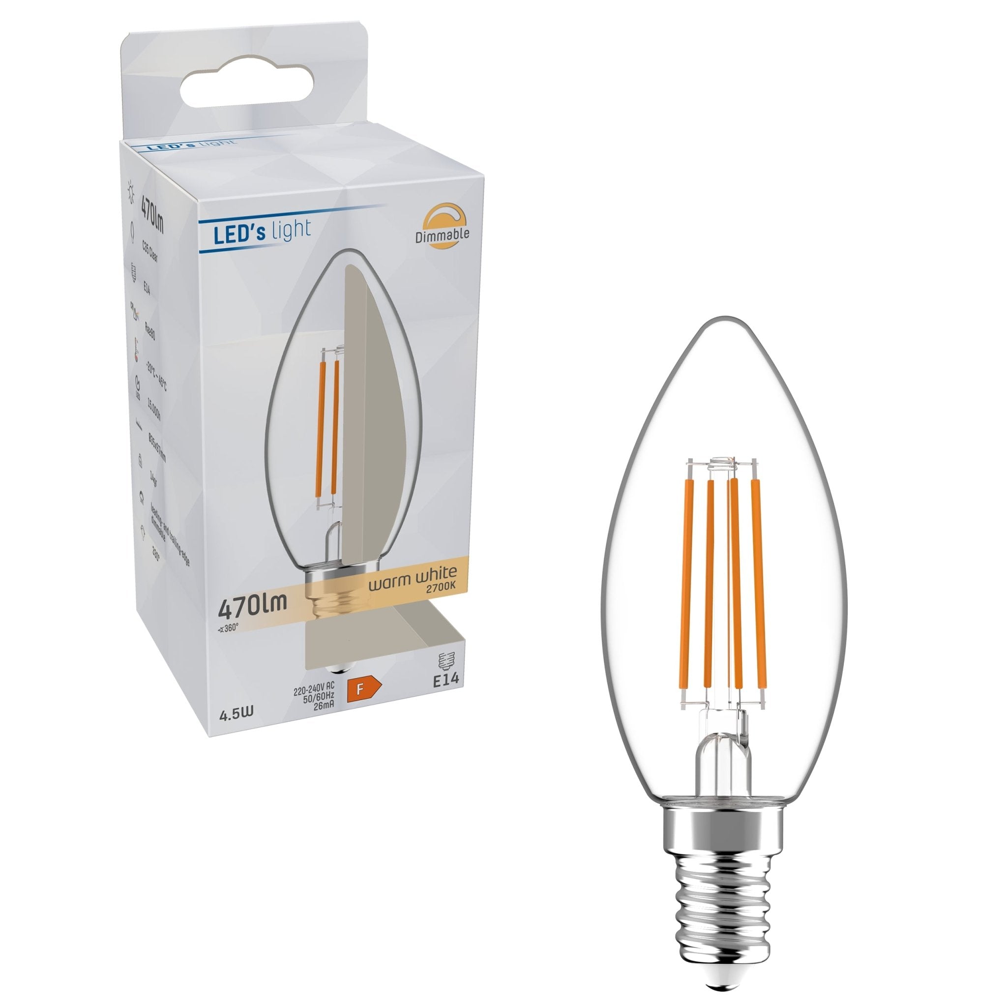 ProDim LED Filament Kaarslamp E14 - Helder - Dimbaar warm wit licht - 4.5W (40W) Dimbare filament lampen LED.nl