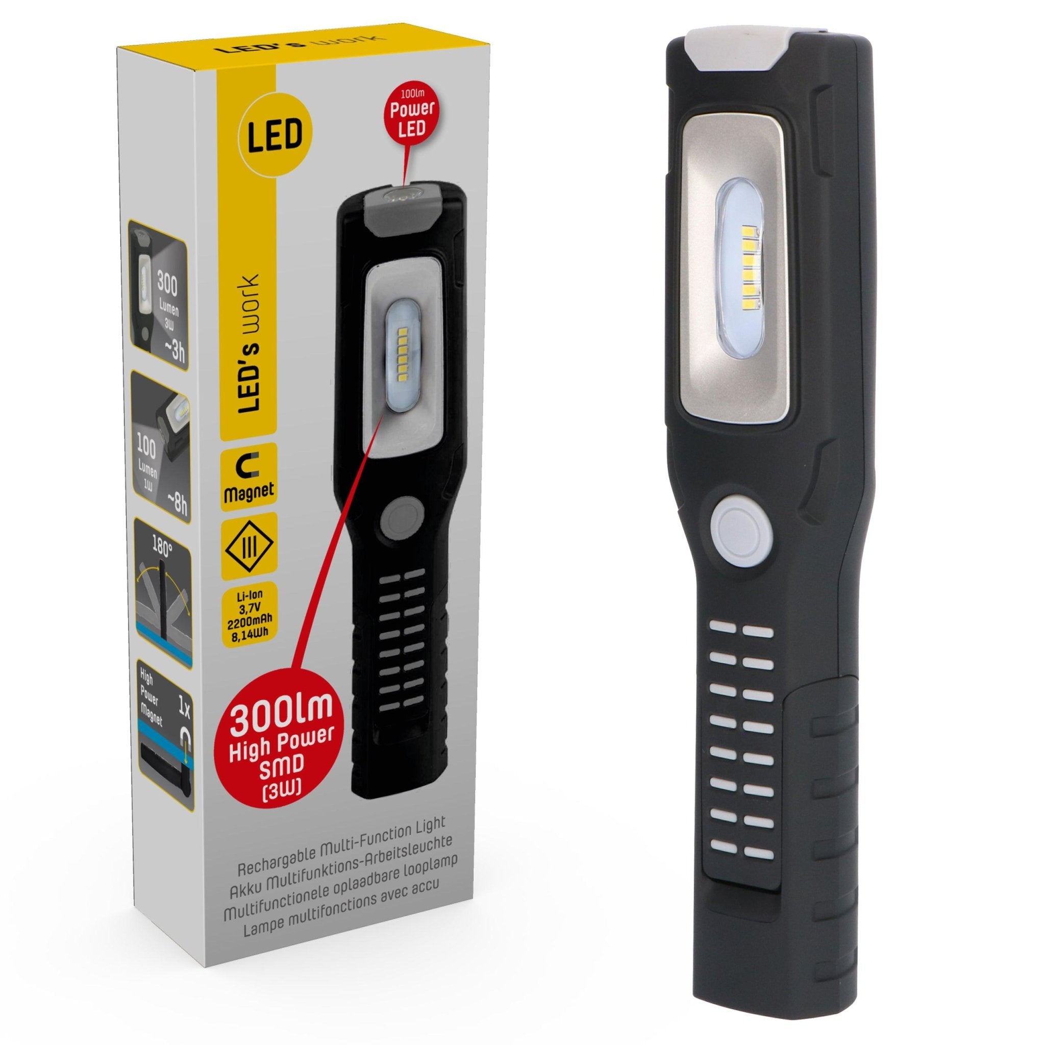 LED's Work Looplamp op Accu 300 - Oplaadbaar & draadloos - 2 lichtpunten Looplampen LED.nl