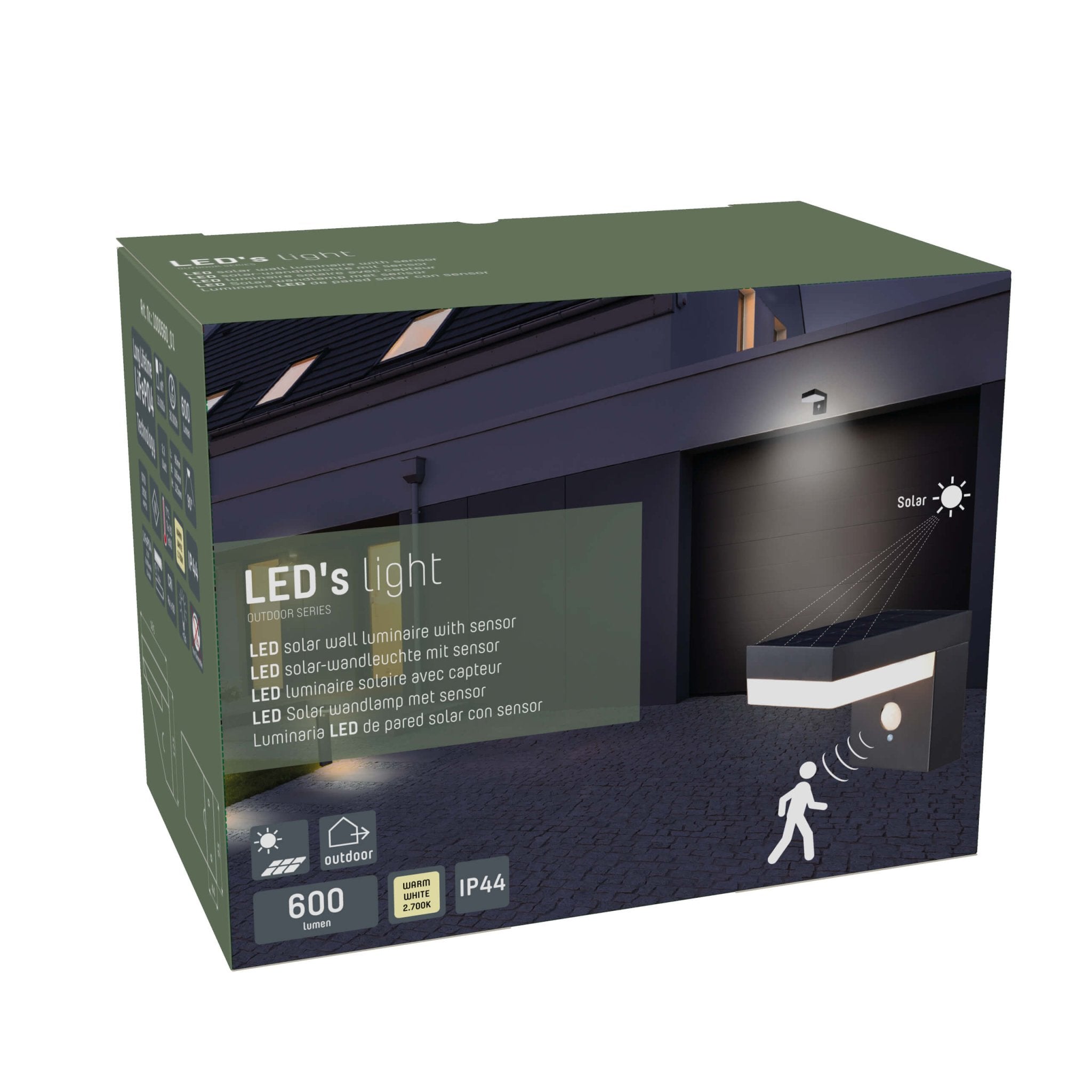LED's Light RVS Solar LED Muurlamp met Bewegingssensor - Draadloos - Vierkant - 3 standen - Zwart Buitenlampen LED.nl