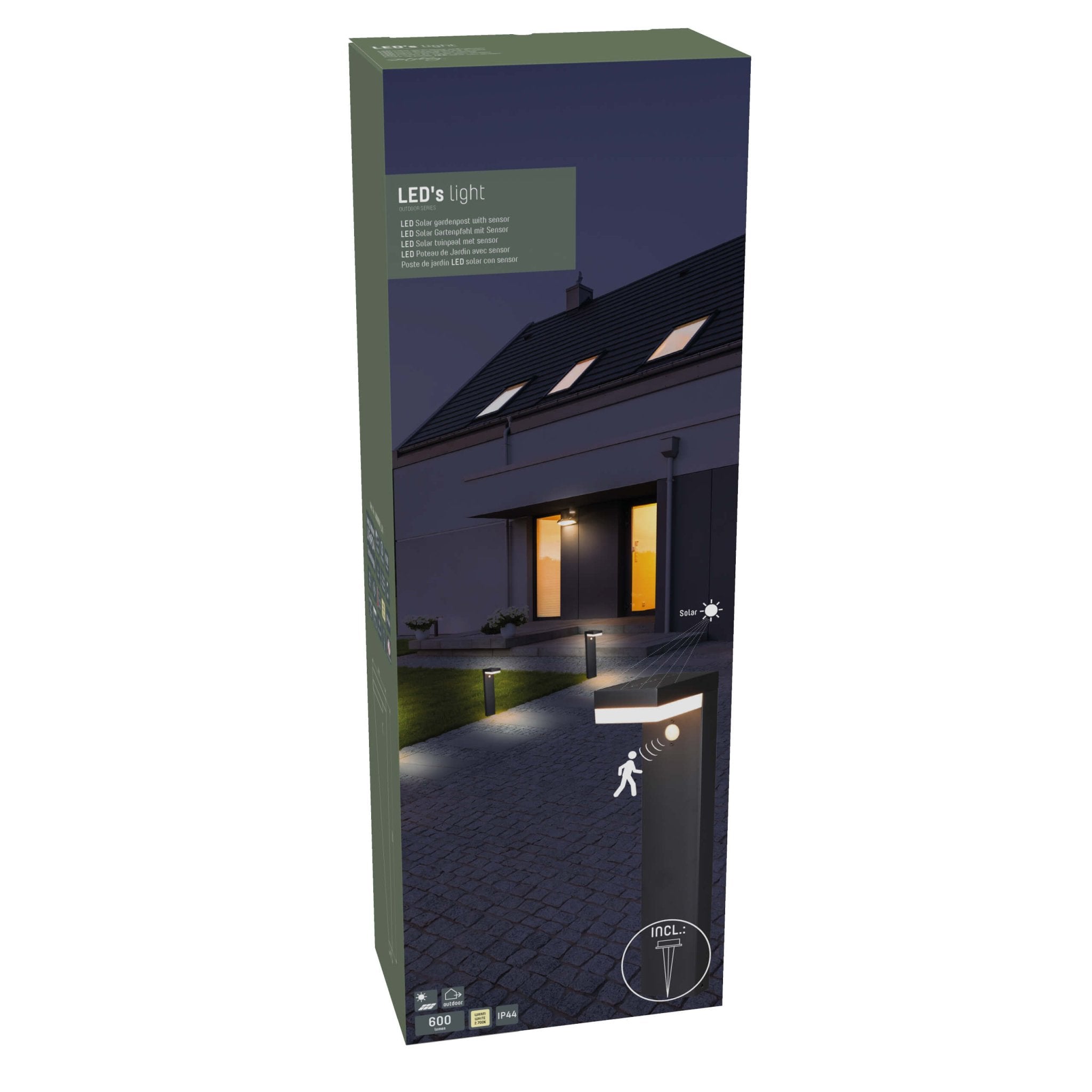 LED's Light RVS Solar LED Tuinlamp Paallamp met Bewegingssensor - Draadloos - 3 standen - Zwart Buitenlampen LED.nl