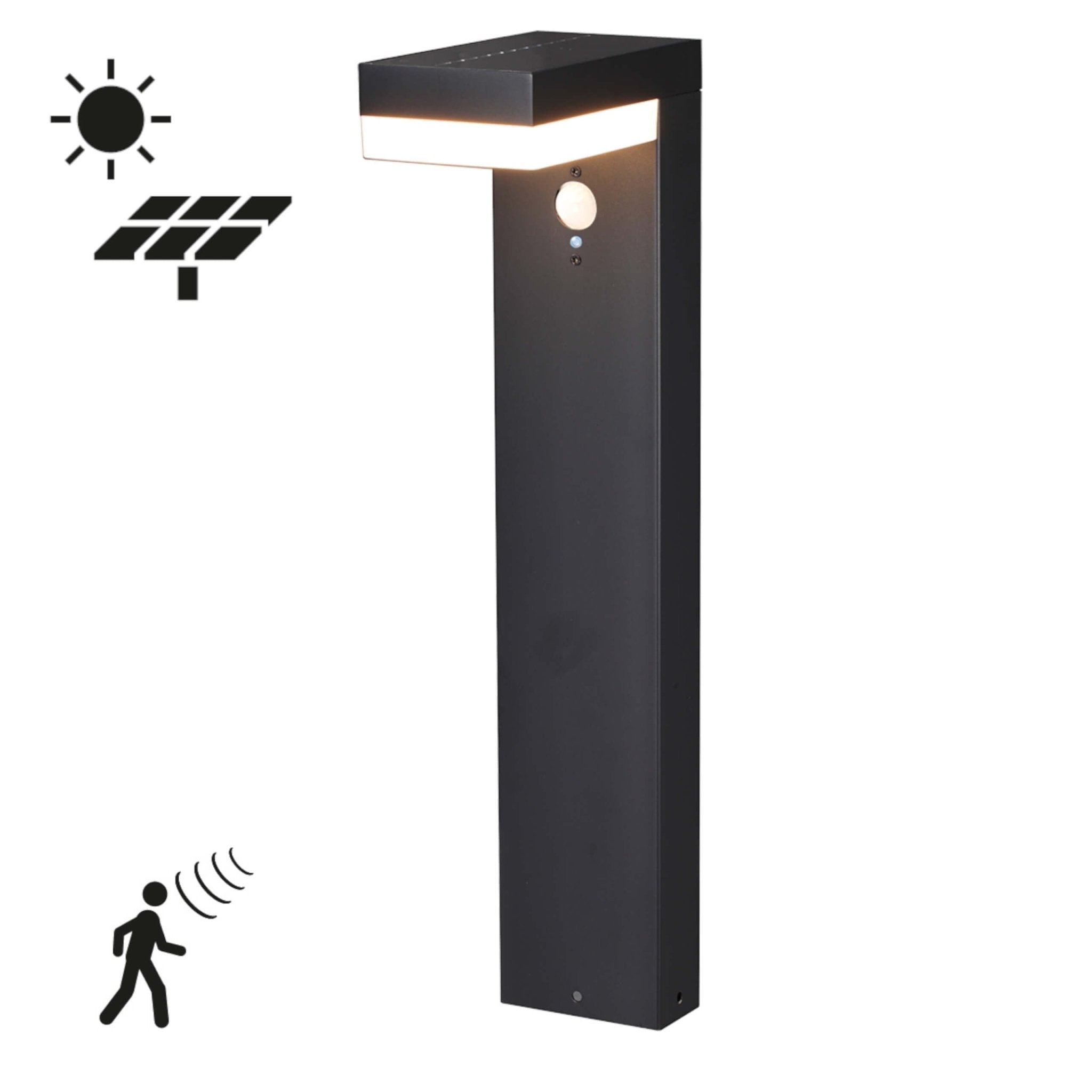 LED's Light RVS Solar LED Tuinlamp Paallamp met Bewegingssensor - Draadloos - 3 standen - Zwart Buitenlampen LED.nl