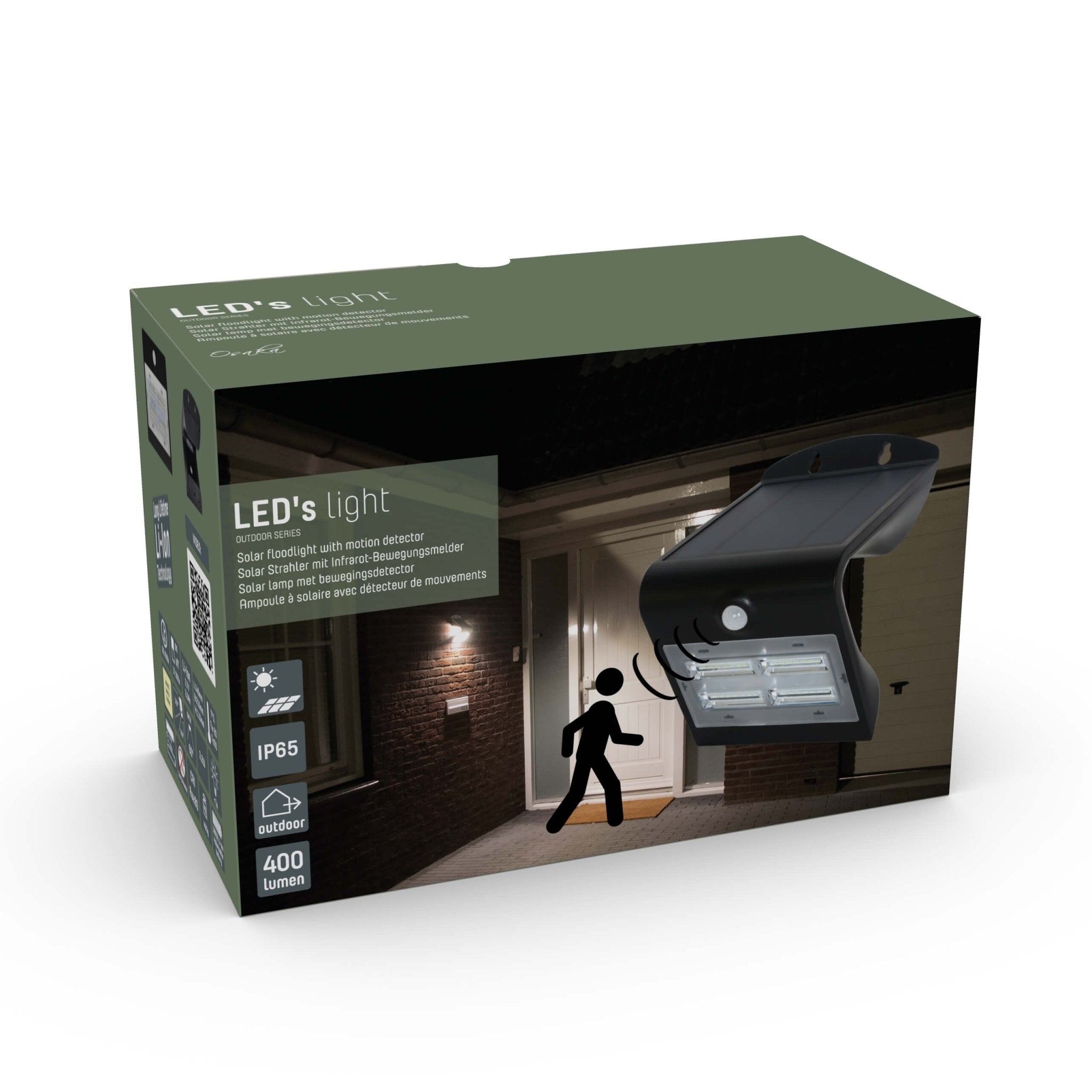 LED's Light Solar LED Buitenlamp met Bewegingssensor 400 - 3 lichtstanden - Automatisch aan/uit - Zwart Wandlampen LED.nl