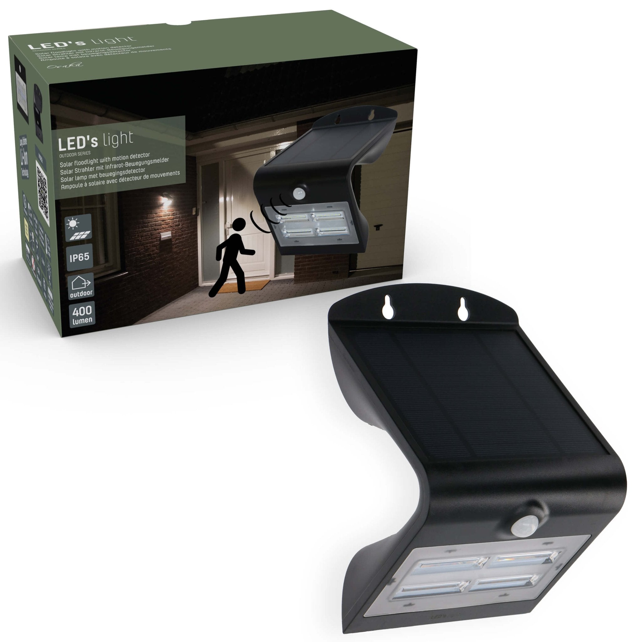 LED's Light Solar LED Buitenlamp met Bewegingssensor 400 - 3 lichtstanden - Automatisch aan/uit - Zwart Wandlampen LED.nl