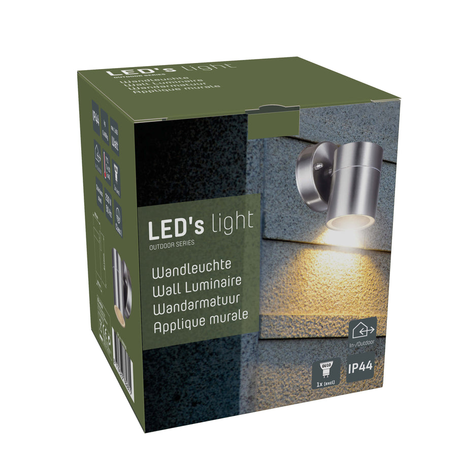Edelstahl LED Wandleuchte für den Außenbereich - Spot mit GU10 Fassung - Modell Monza - IP44 - Silber - LED.de