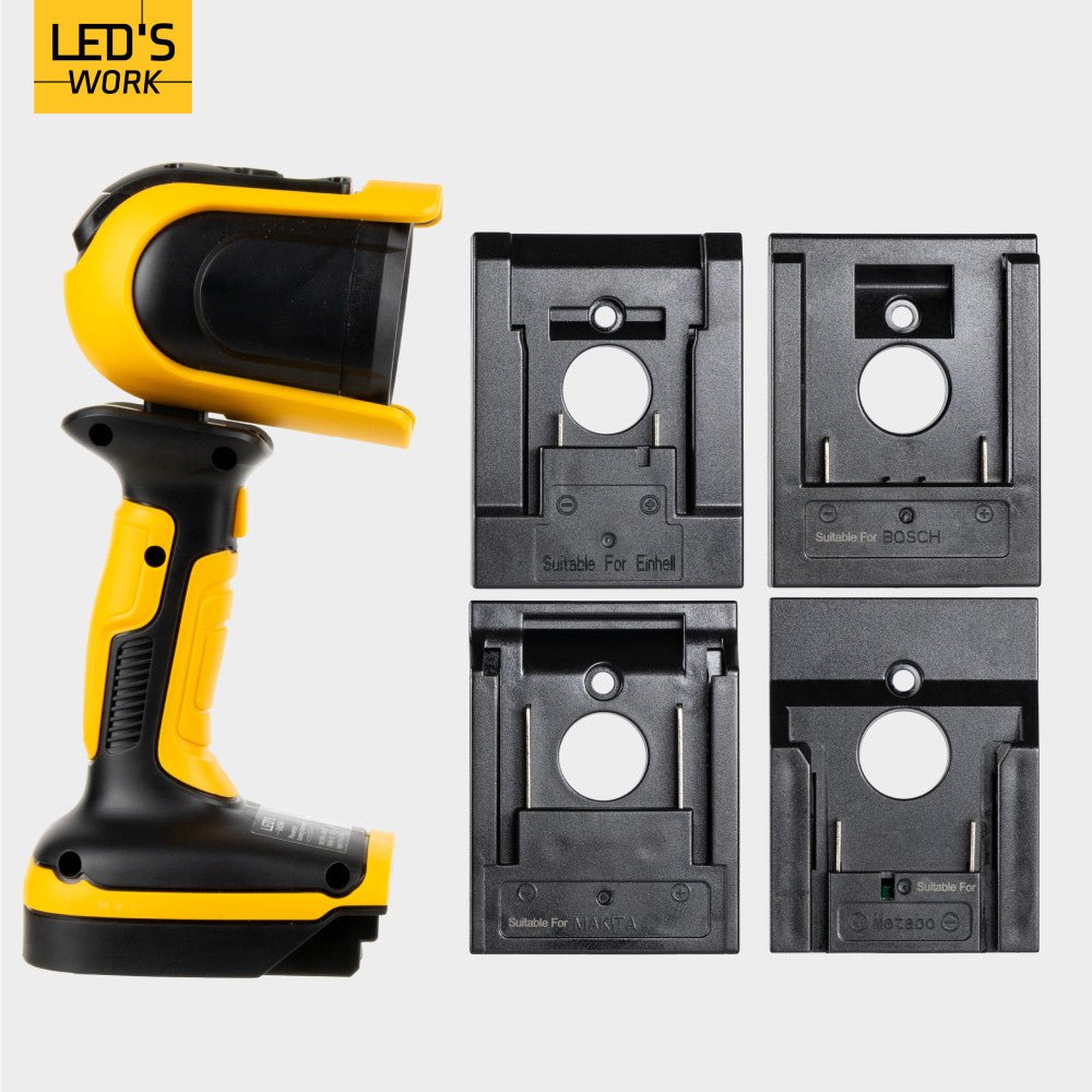 LED's Work 18V Accu werklamp incl Adapters voor elektrisch gereedschap - 5W 500lm 5000K - IP20 IK08 Werklampen LED.nl